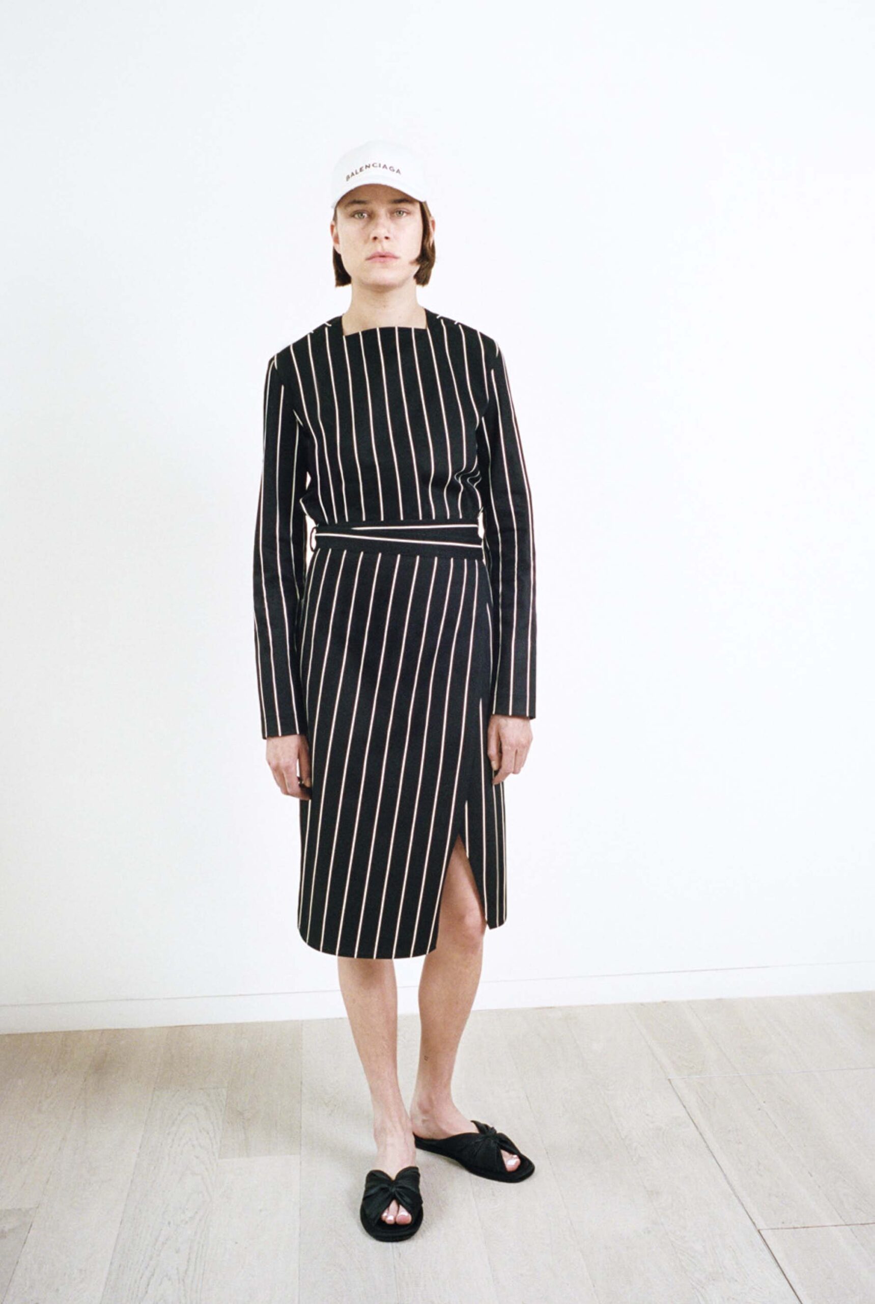 black and white striped midi dress