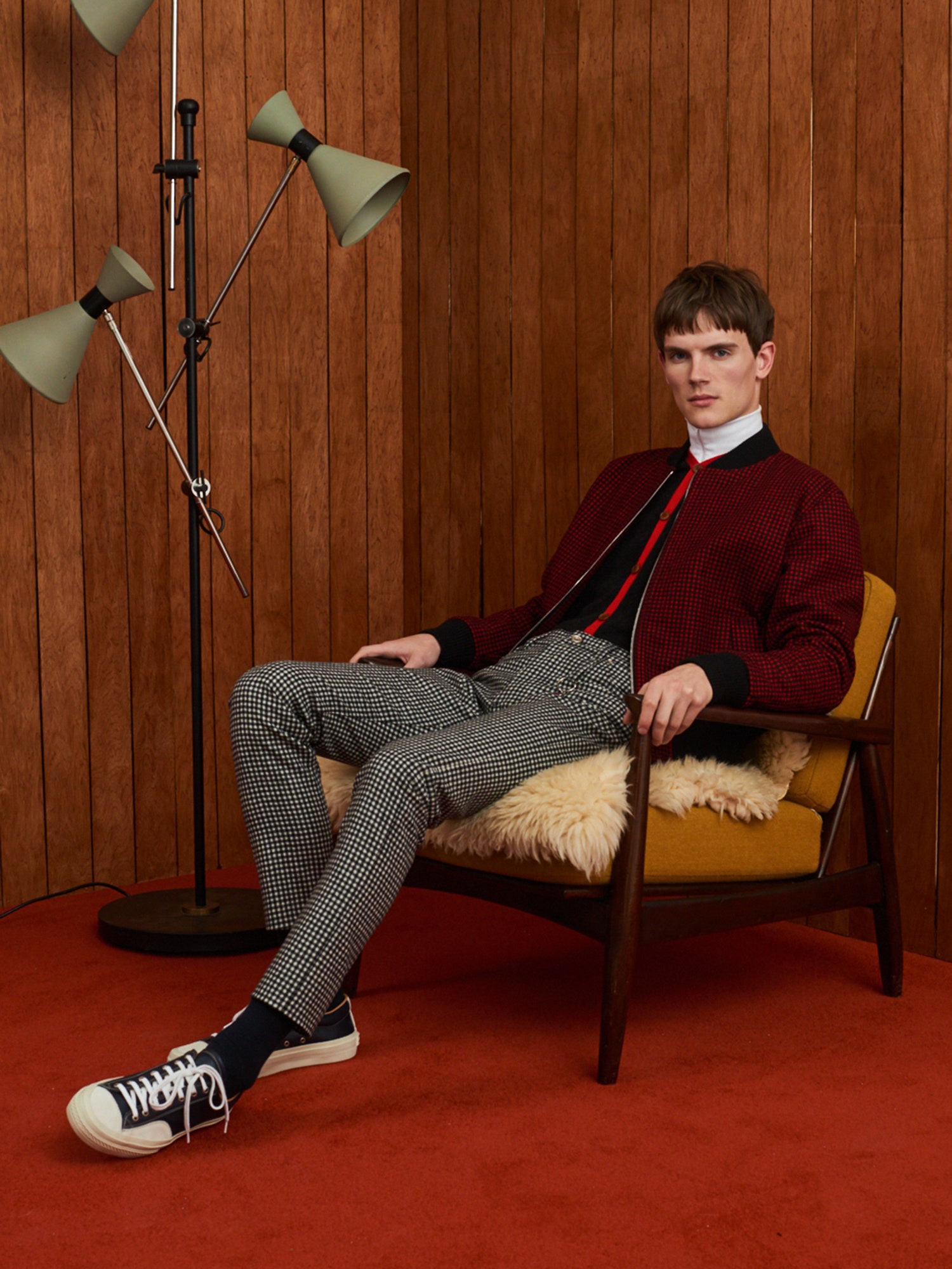 red and black checked jacket