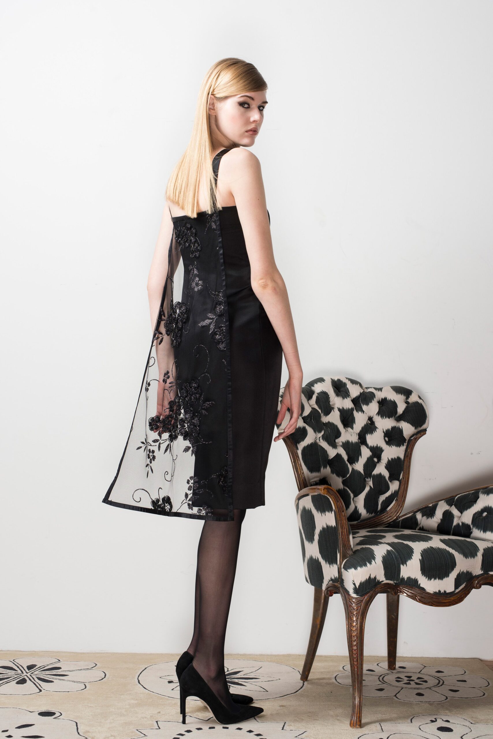 black silk sleeveless dress
