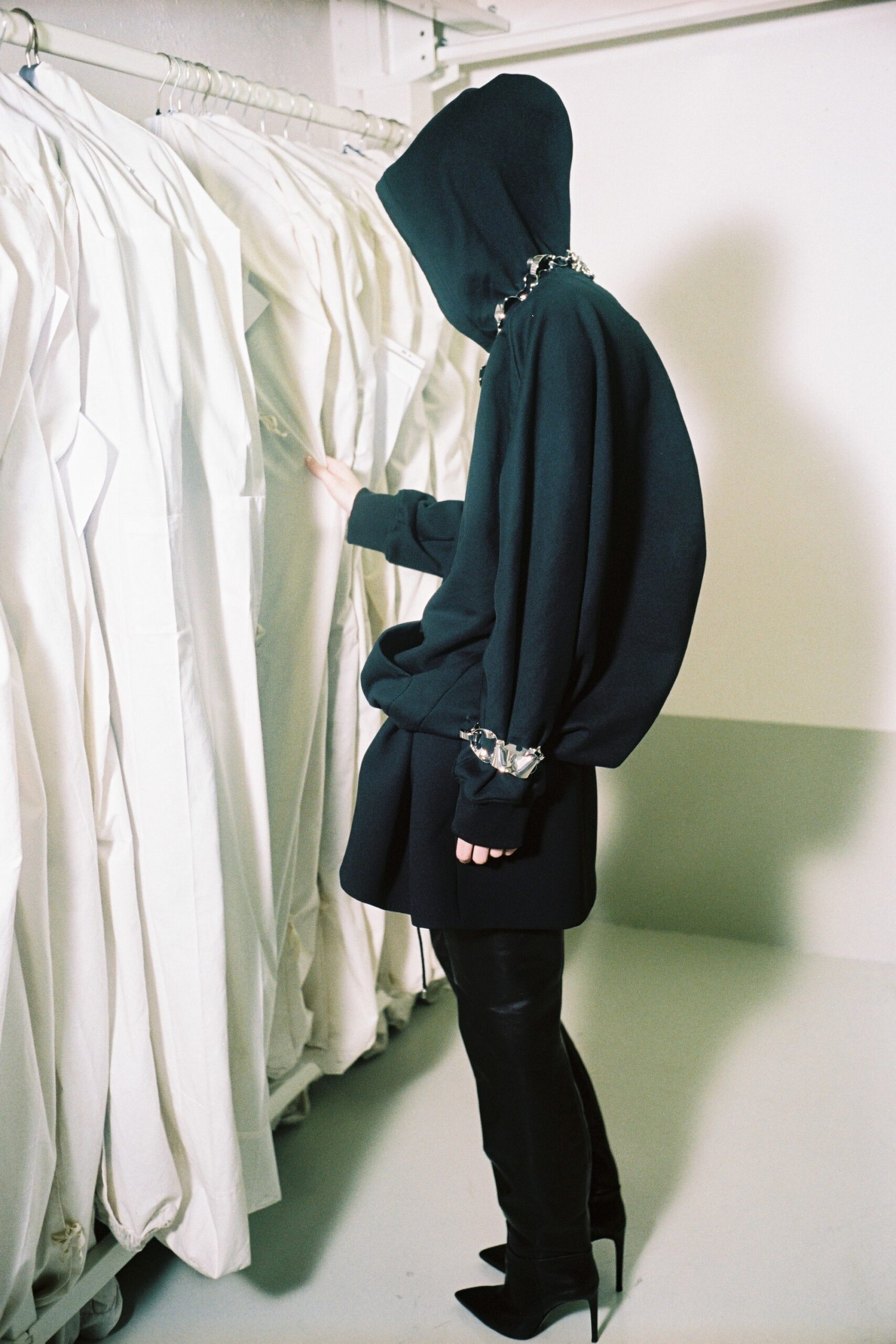black oversized hoodie with skirt