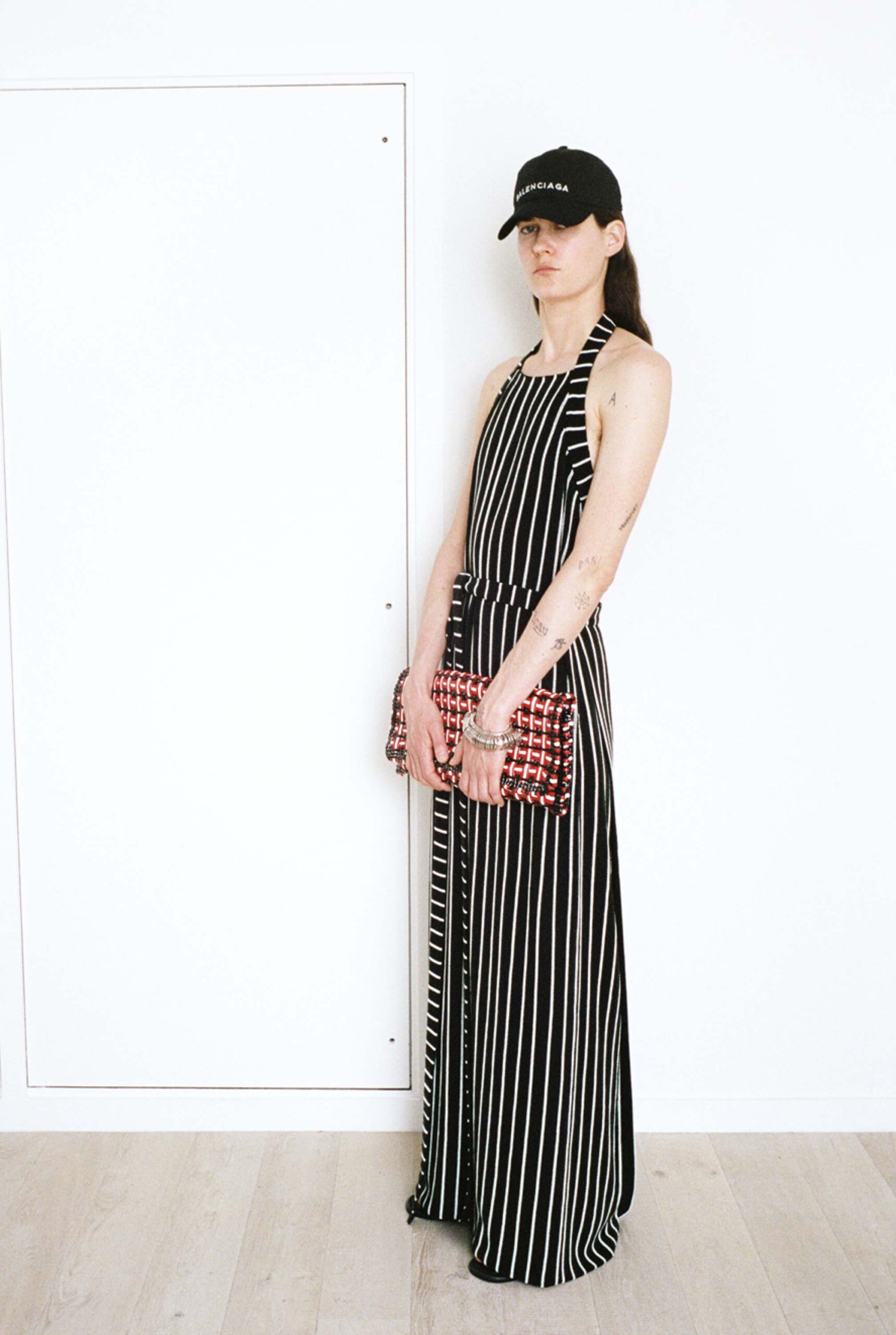 black and white striped maxi dress