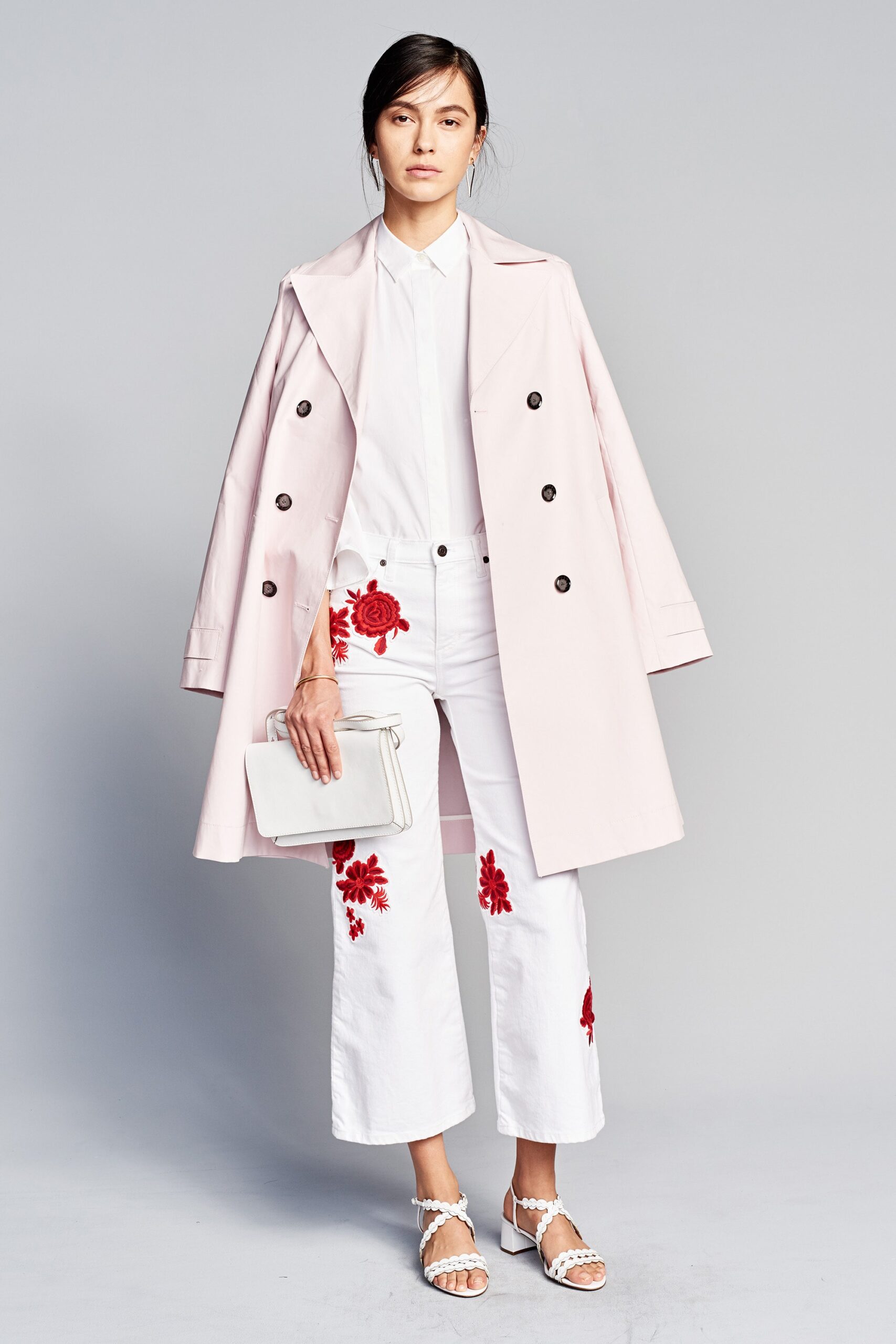 pink cotton long-sleeve collared relaxed buttoned coat