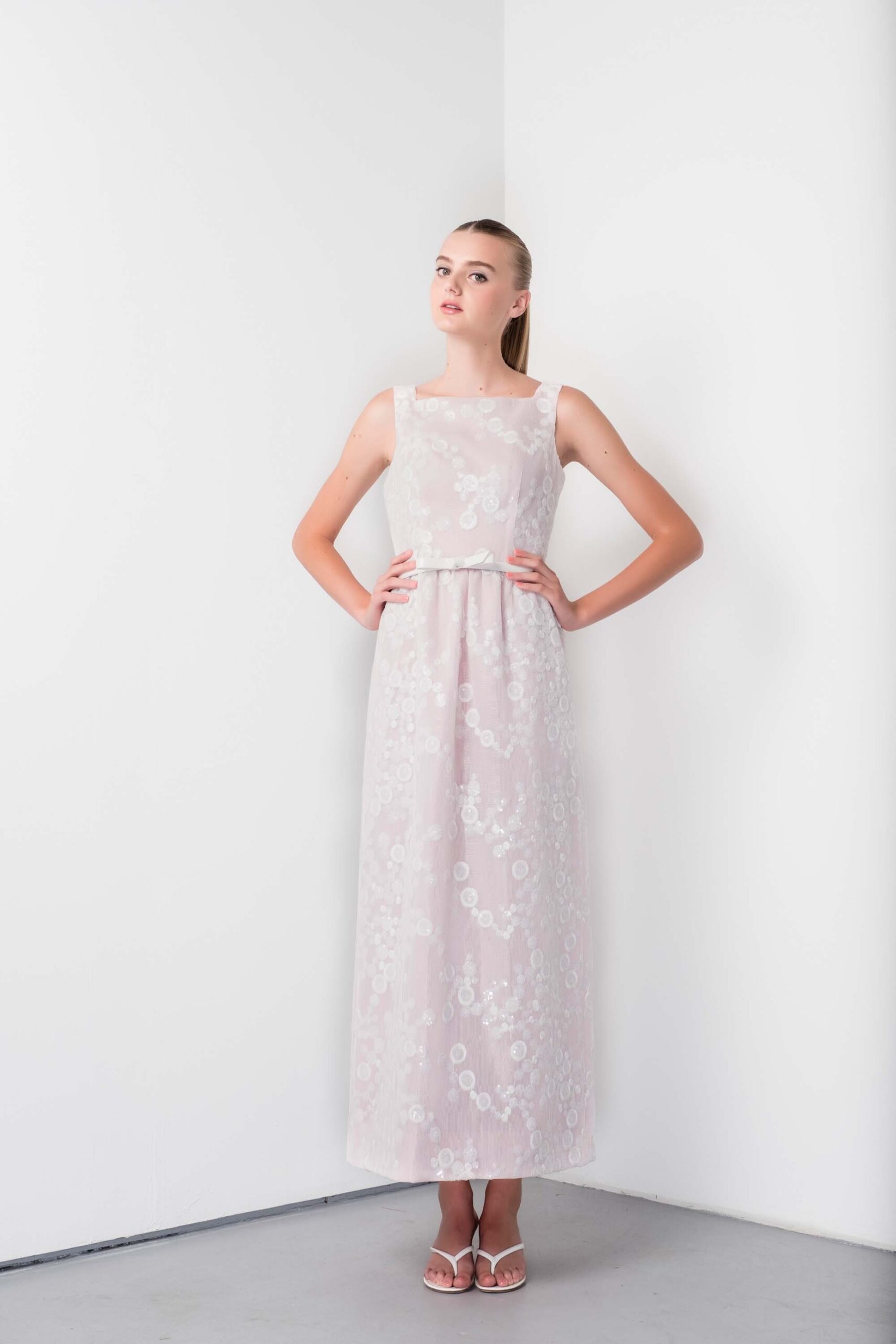 pink silk embroidered gown