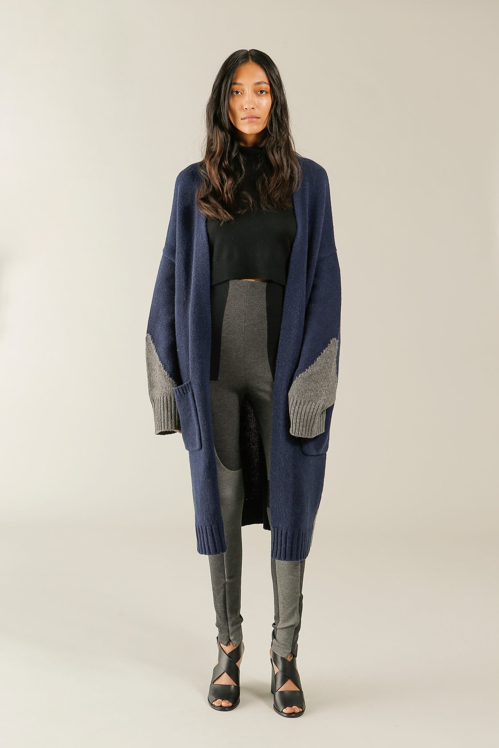 oversized navy cardigan with crop-top