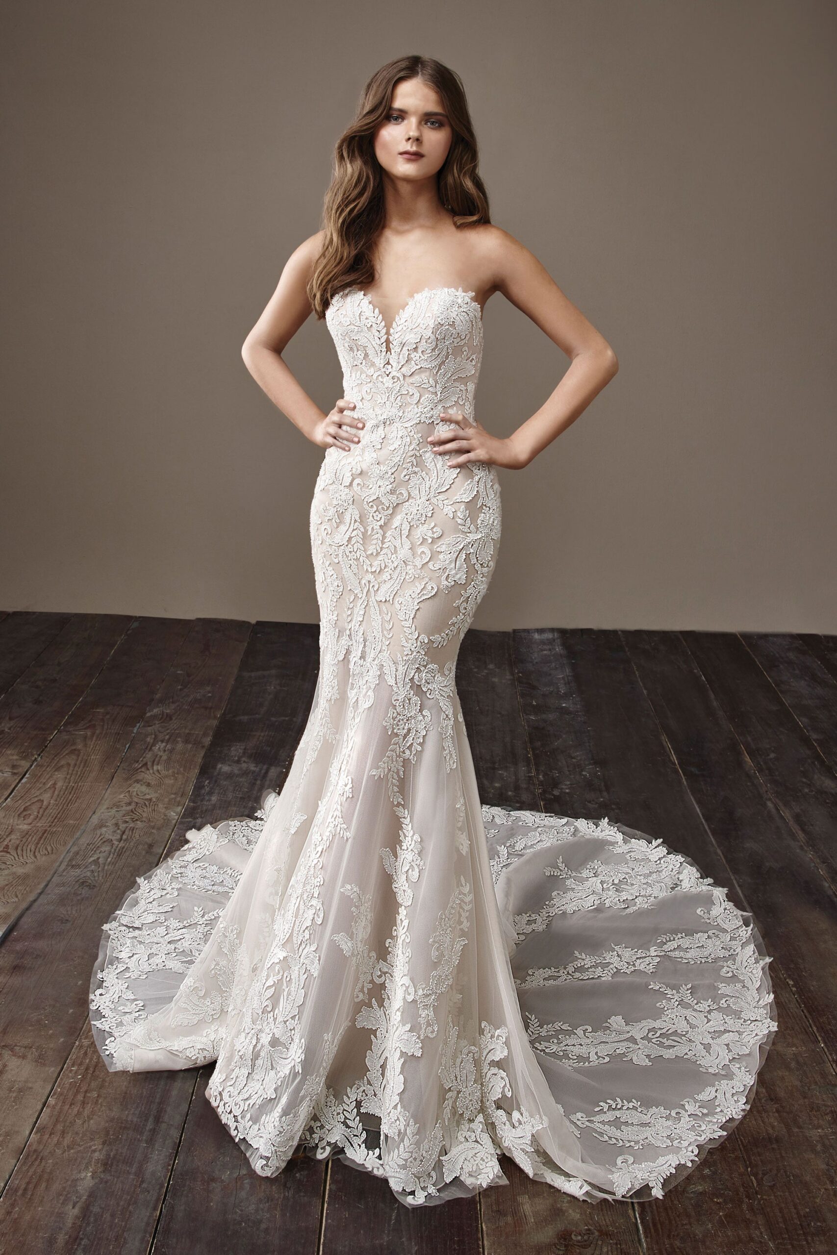 ivory lace strapless gown
