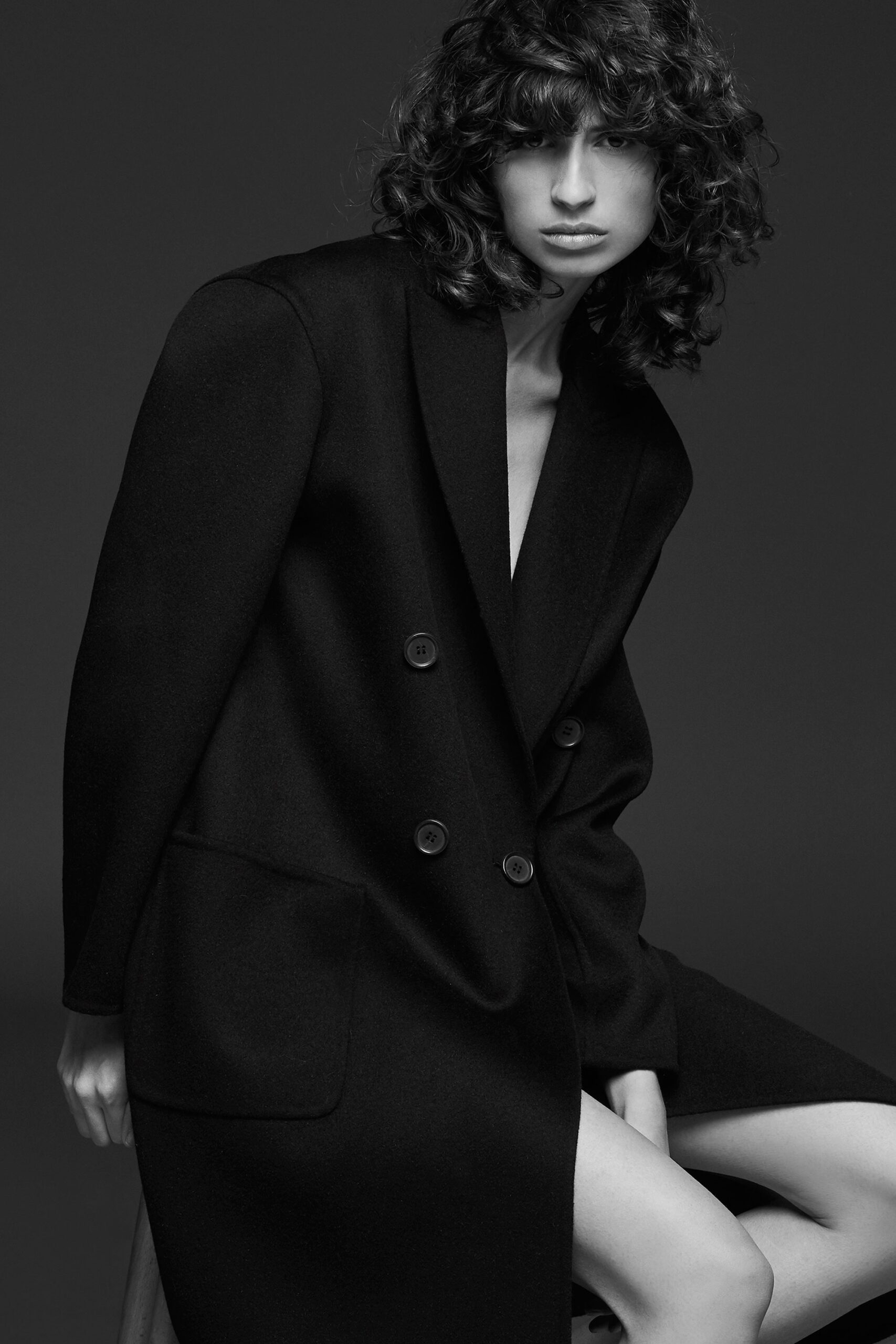 black oversized wool coat