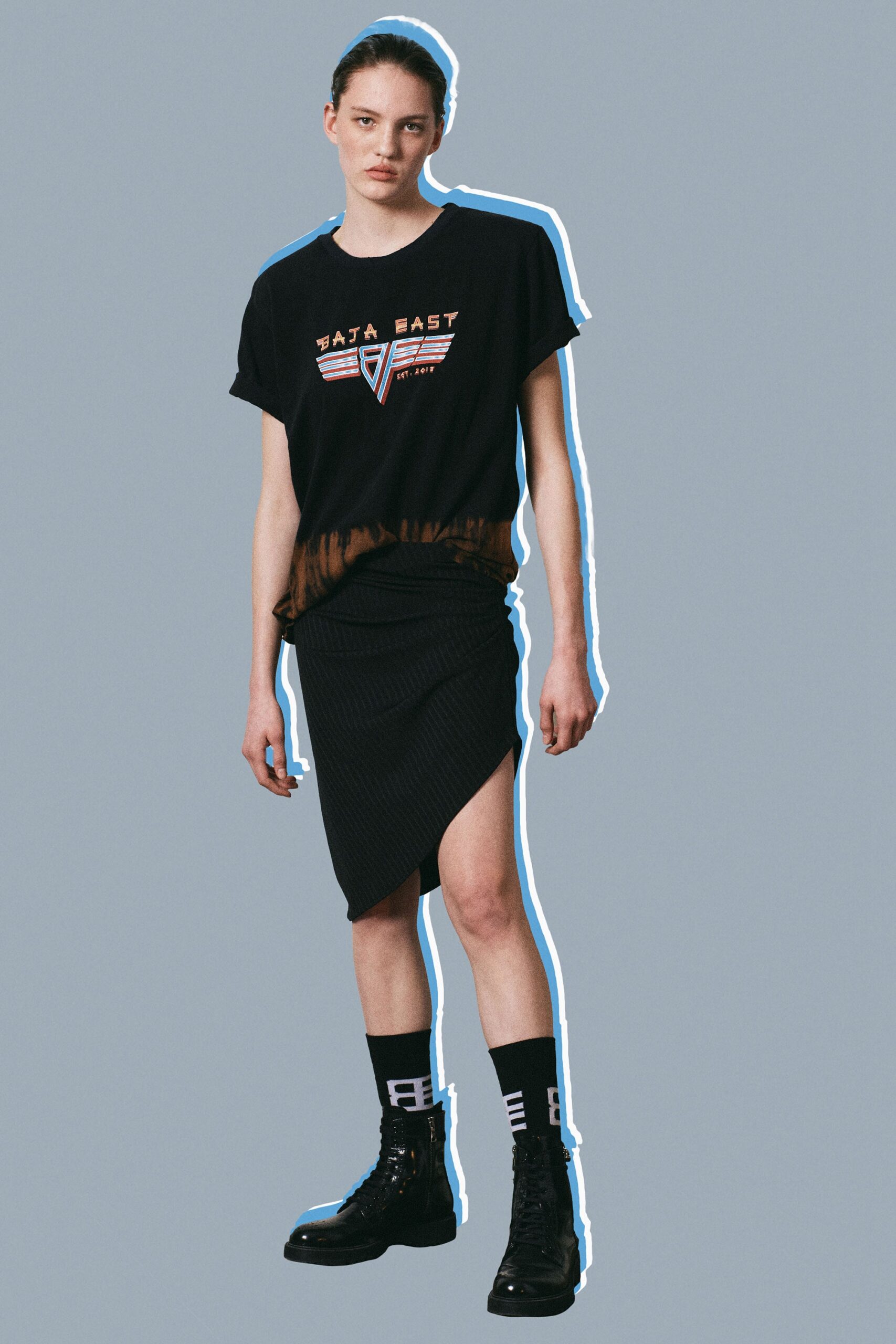 black t-shirt and skirt outfit