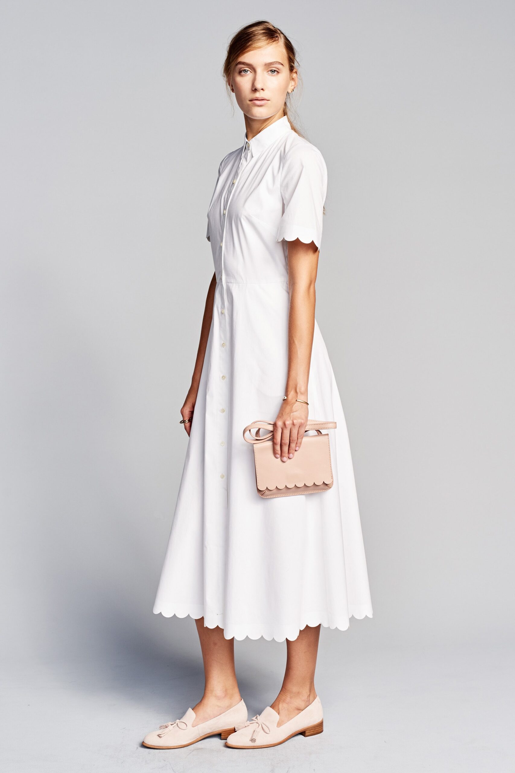white cotton collared midi dress