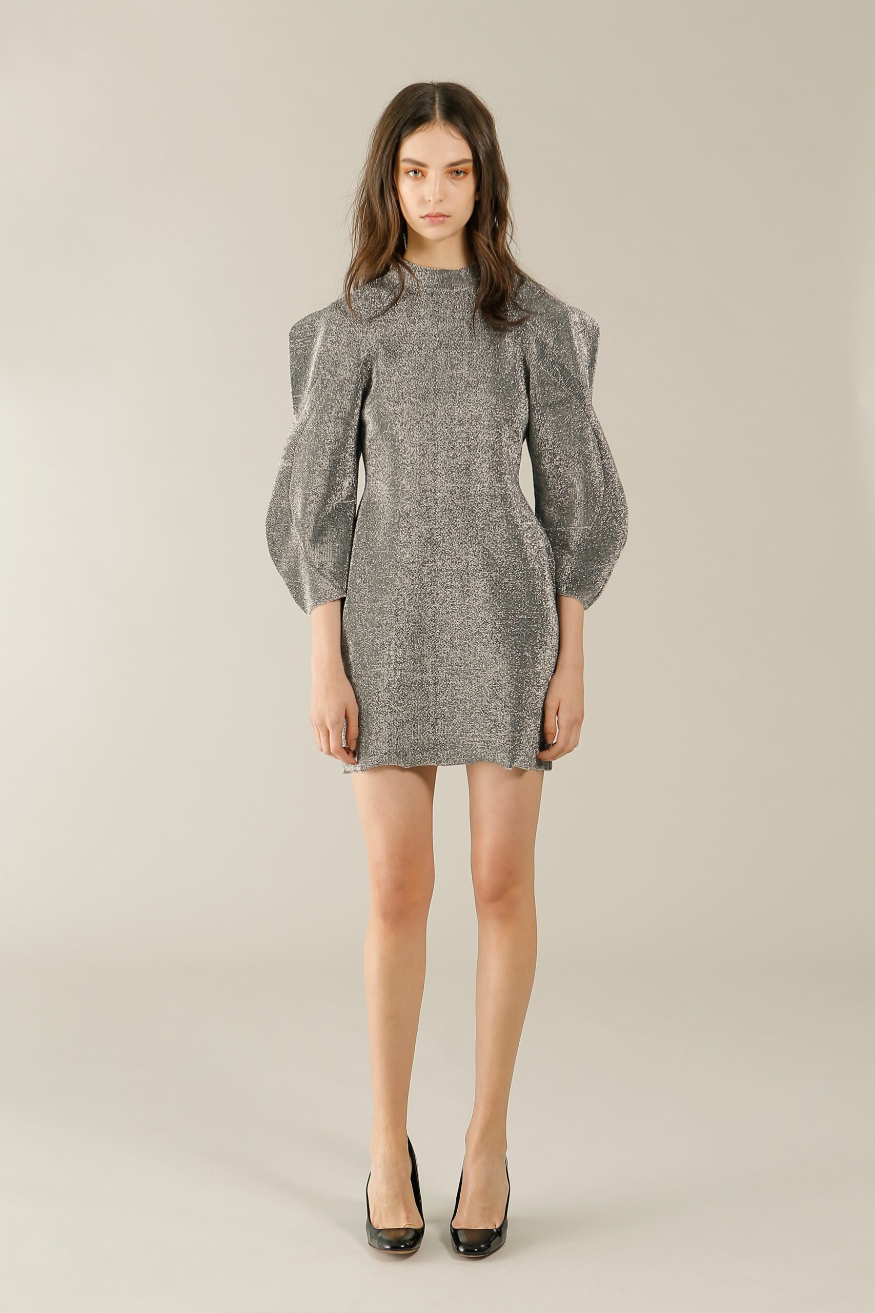 gray metallic fitted mini dress
