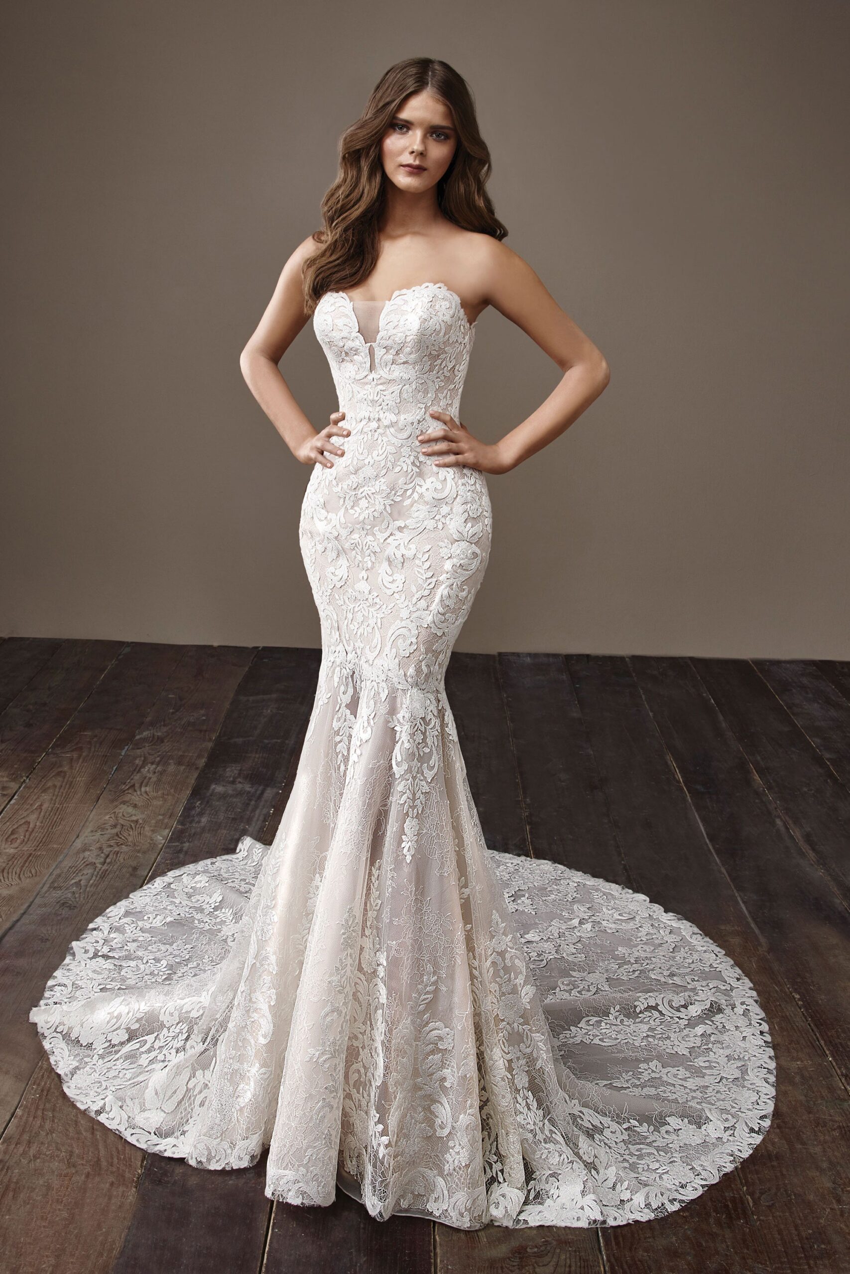 ivory lace strapless gown