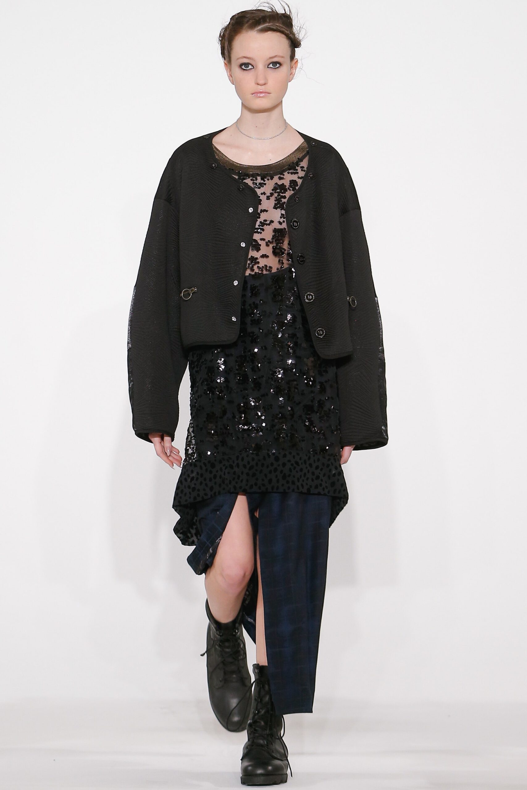 black oversized jacket with sequin dress