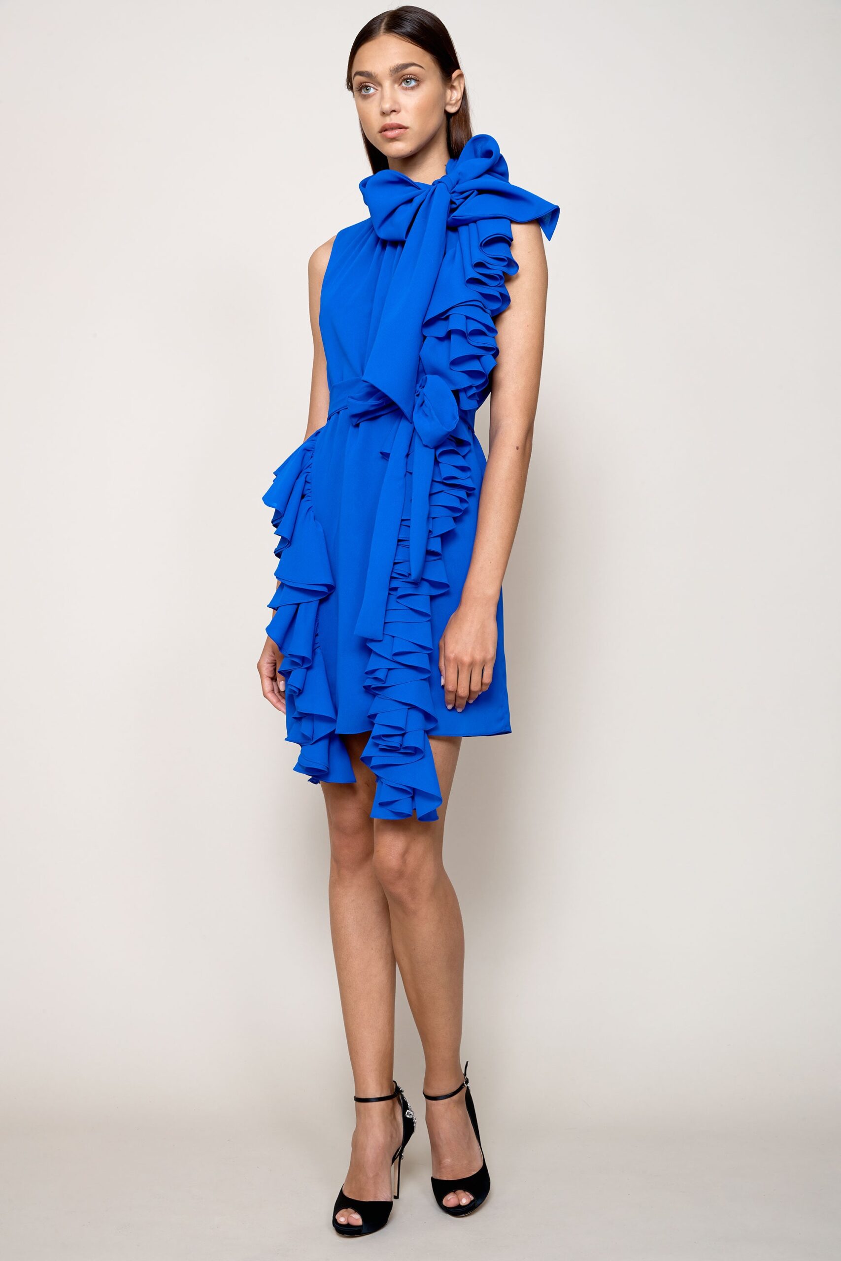 blue ruffled mini dress