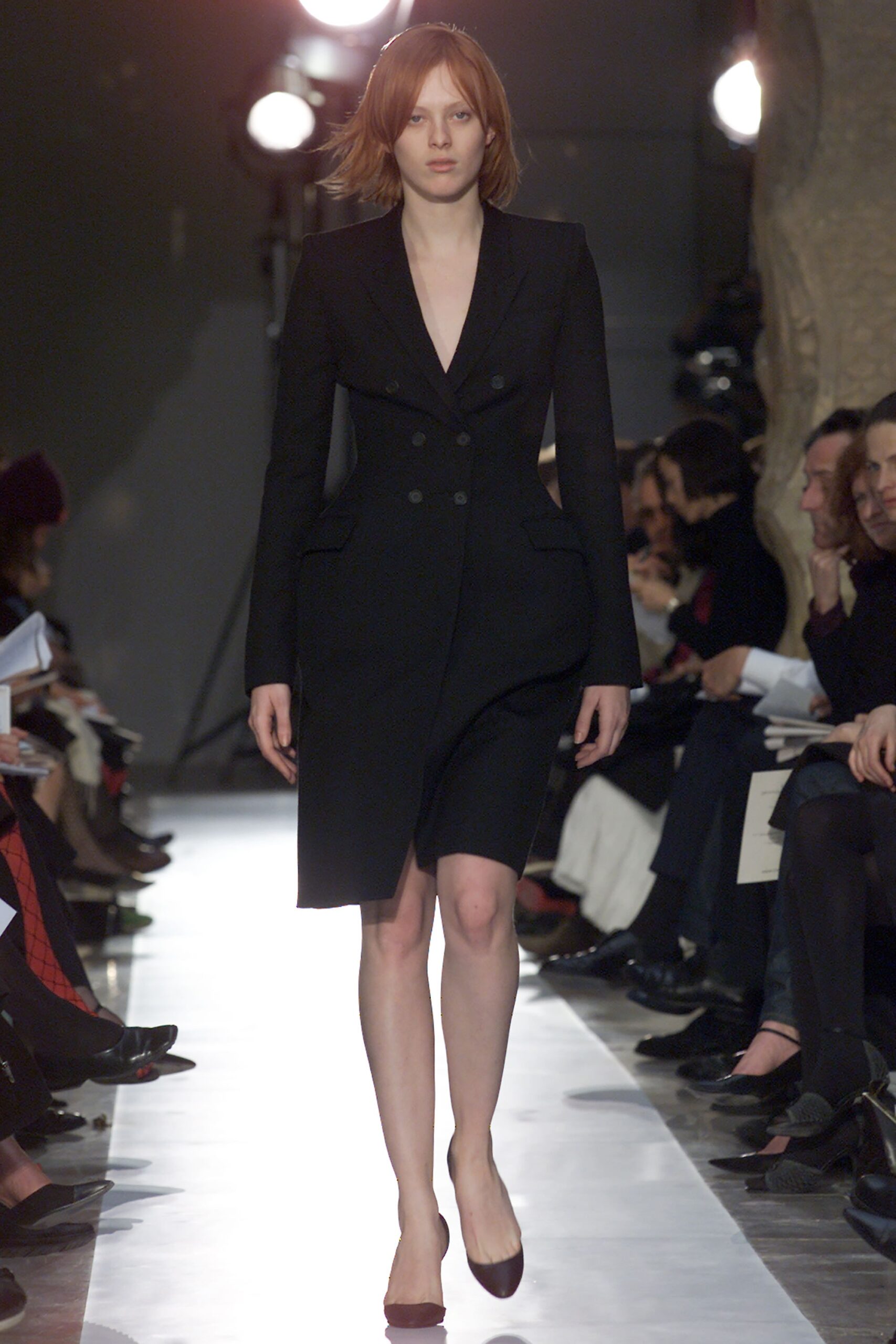 black fitted wool midi dress