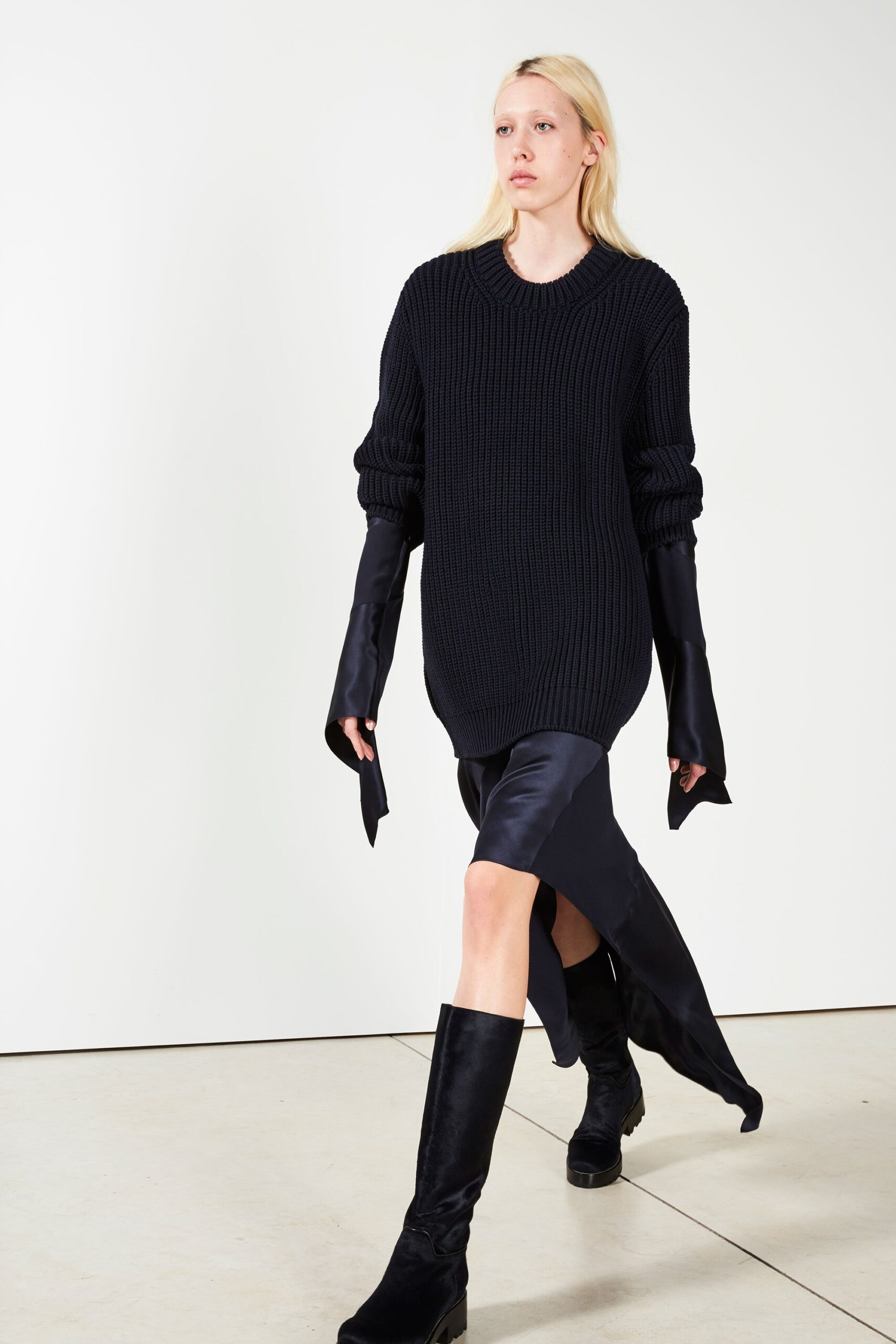 black oversized sweater and dress