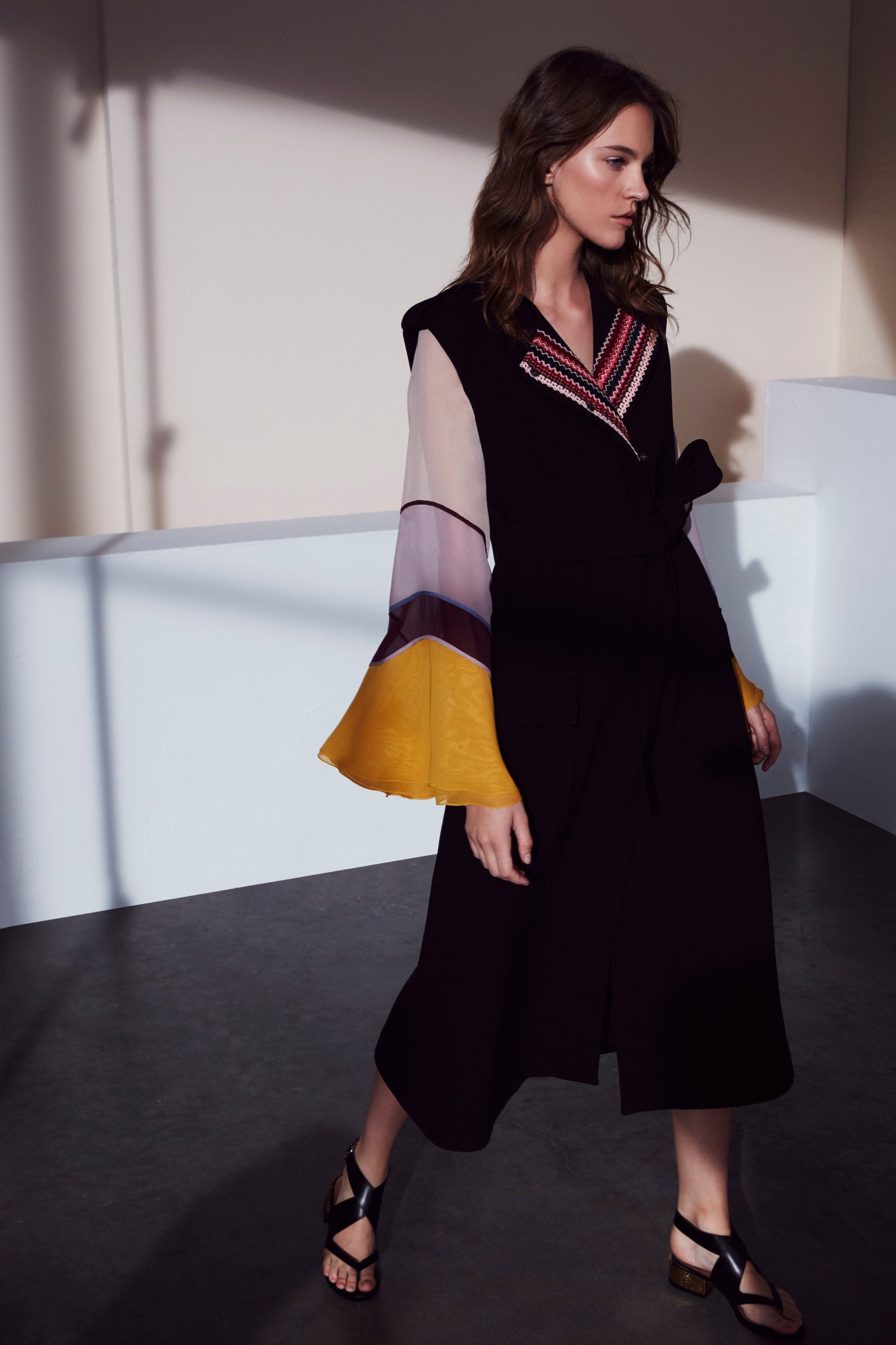 black wool midi dress with flared top