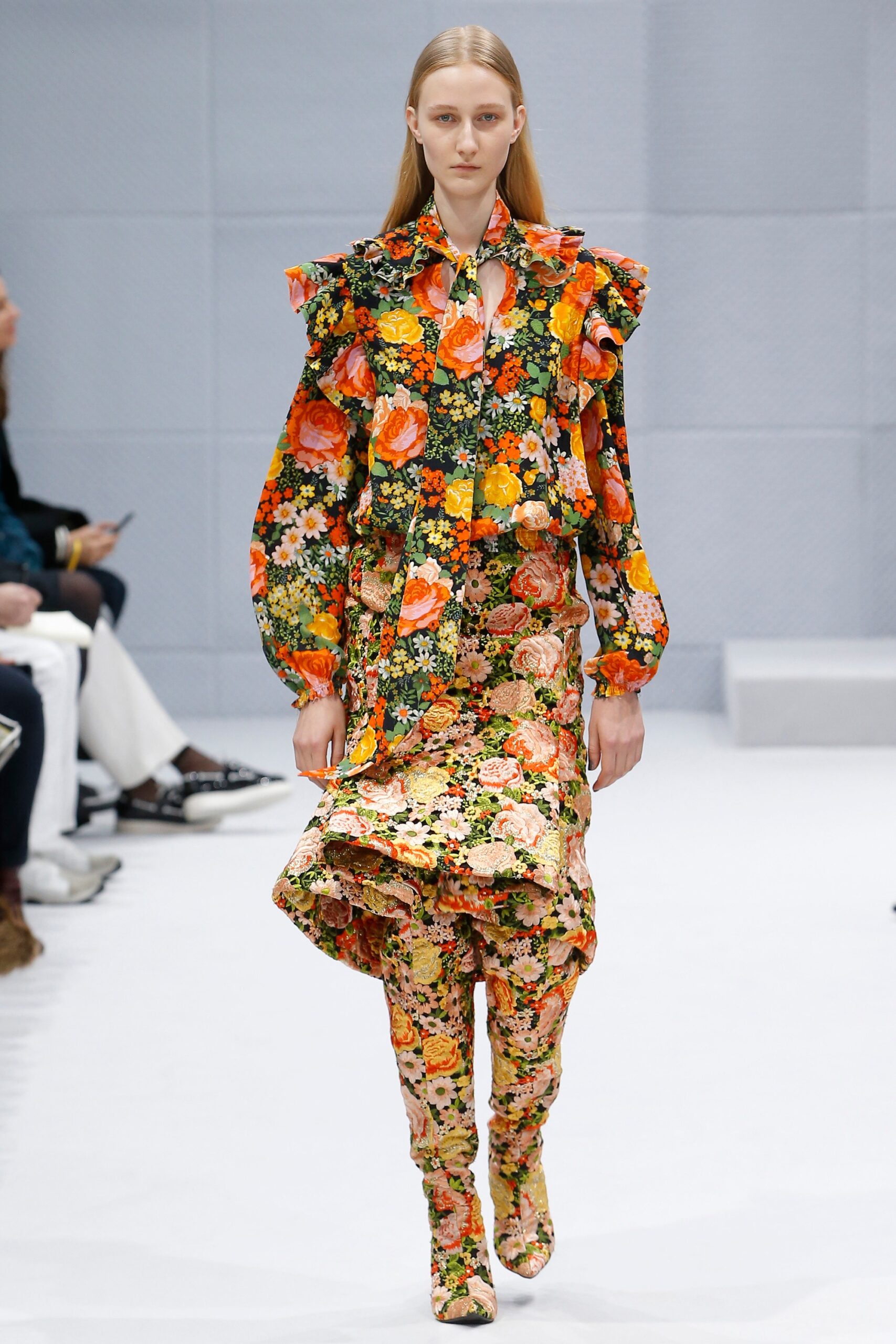 floral blouse and midi skirt