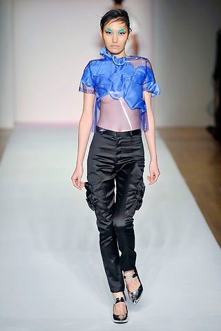 blue sheer cropped organza blouse