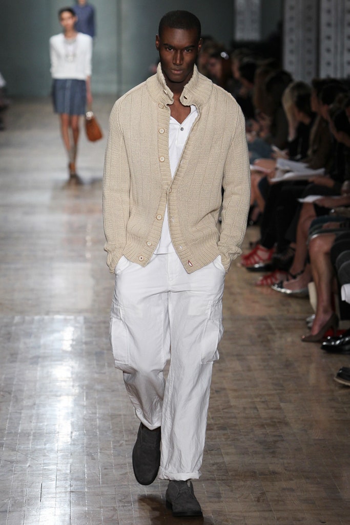 beige cardigan white cargo pants