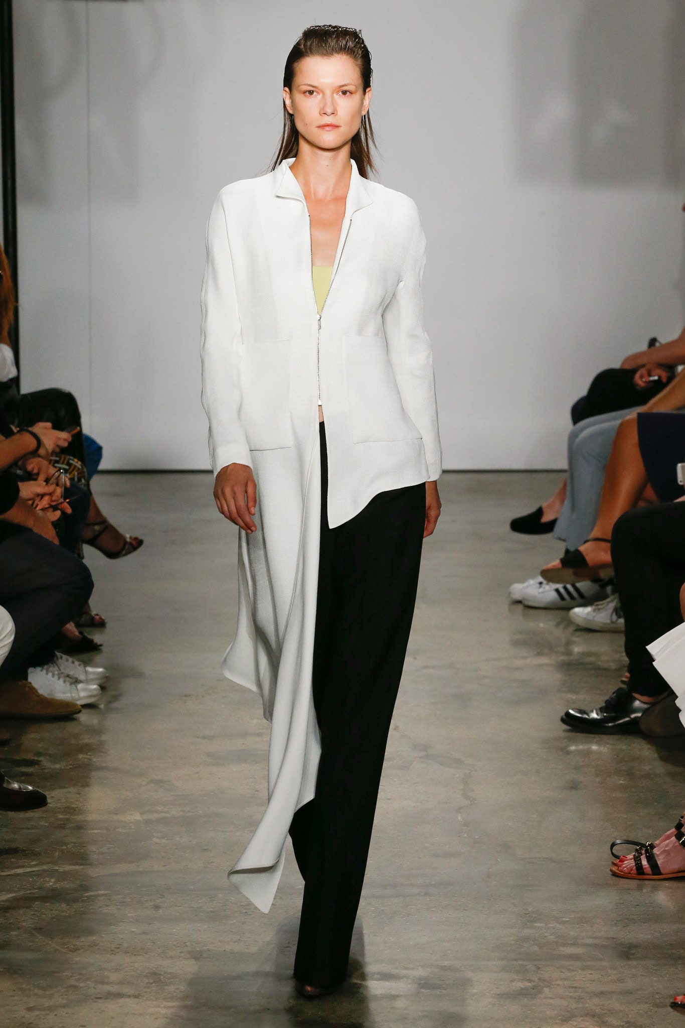 white coat with black pants