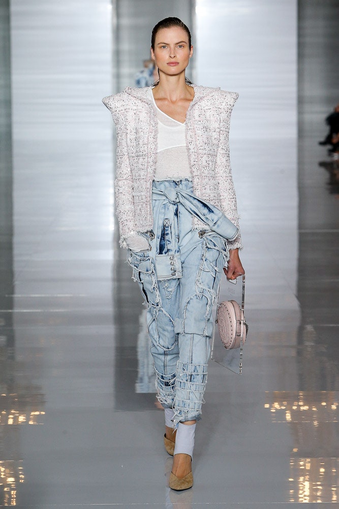 blue denim relaxed distressed cargo pants