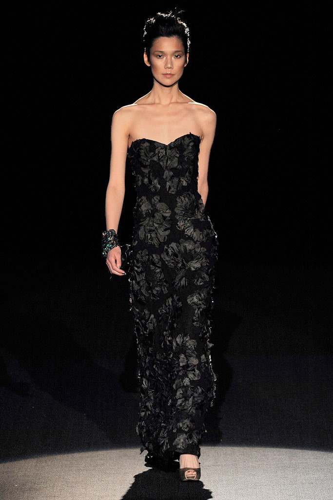 black strapless embellished gown