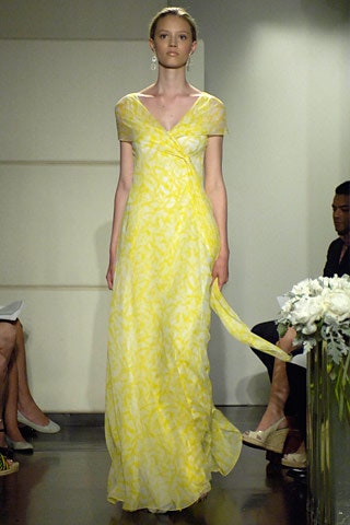 yellow silk sleeveless gown