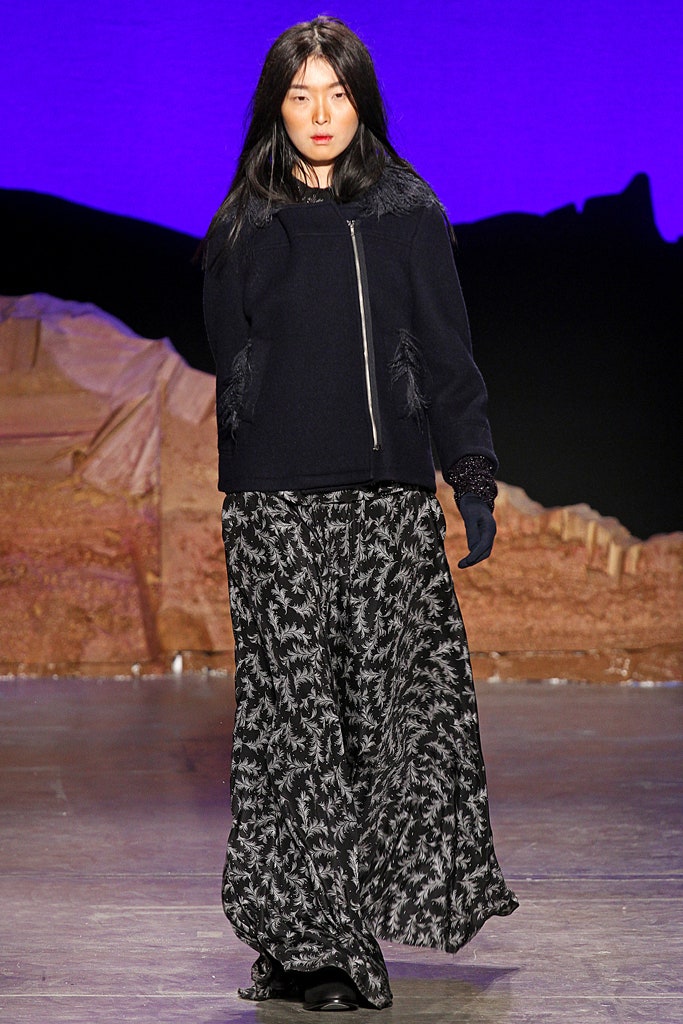 black wool jacket and flared skirt