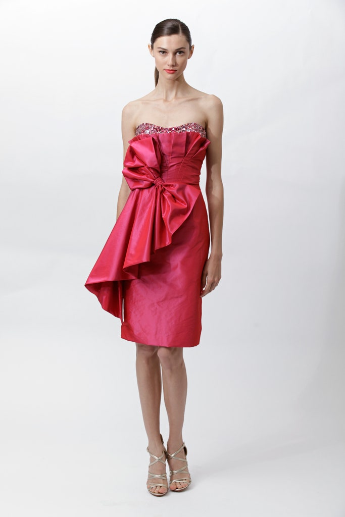 fitted pink silk strapless dress