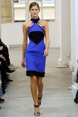 blue color-blocked fitted dress