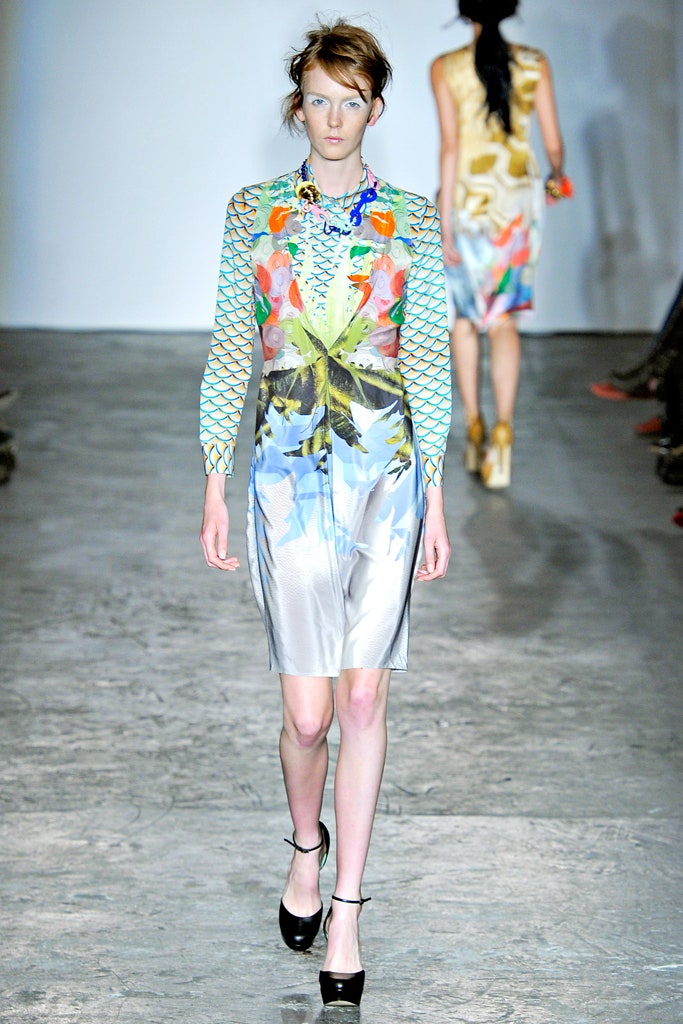 multi-colored silk long-sleeve dress