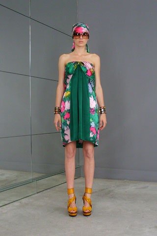 green floral strapless dress