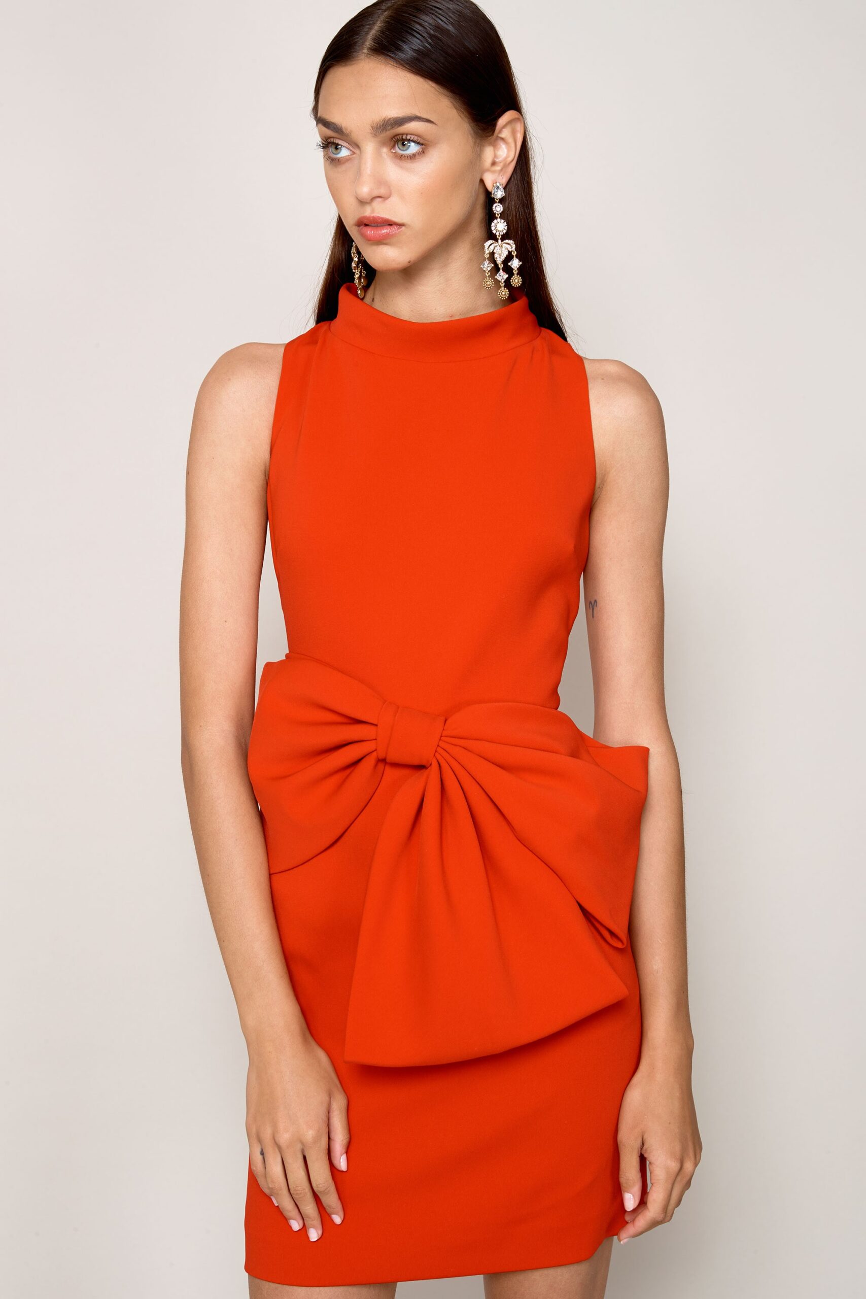 fitted orange sleeveless dress