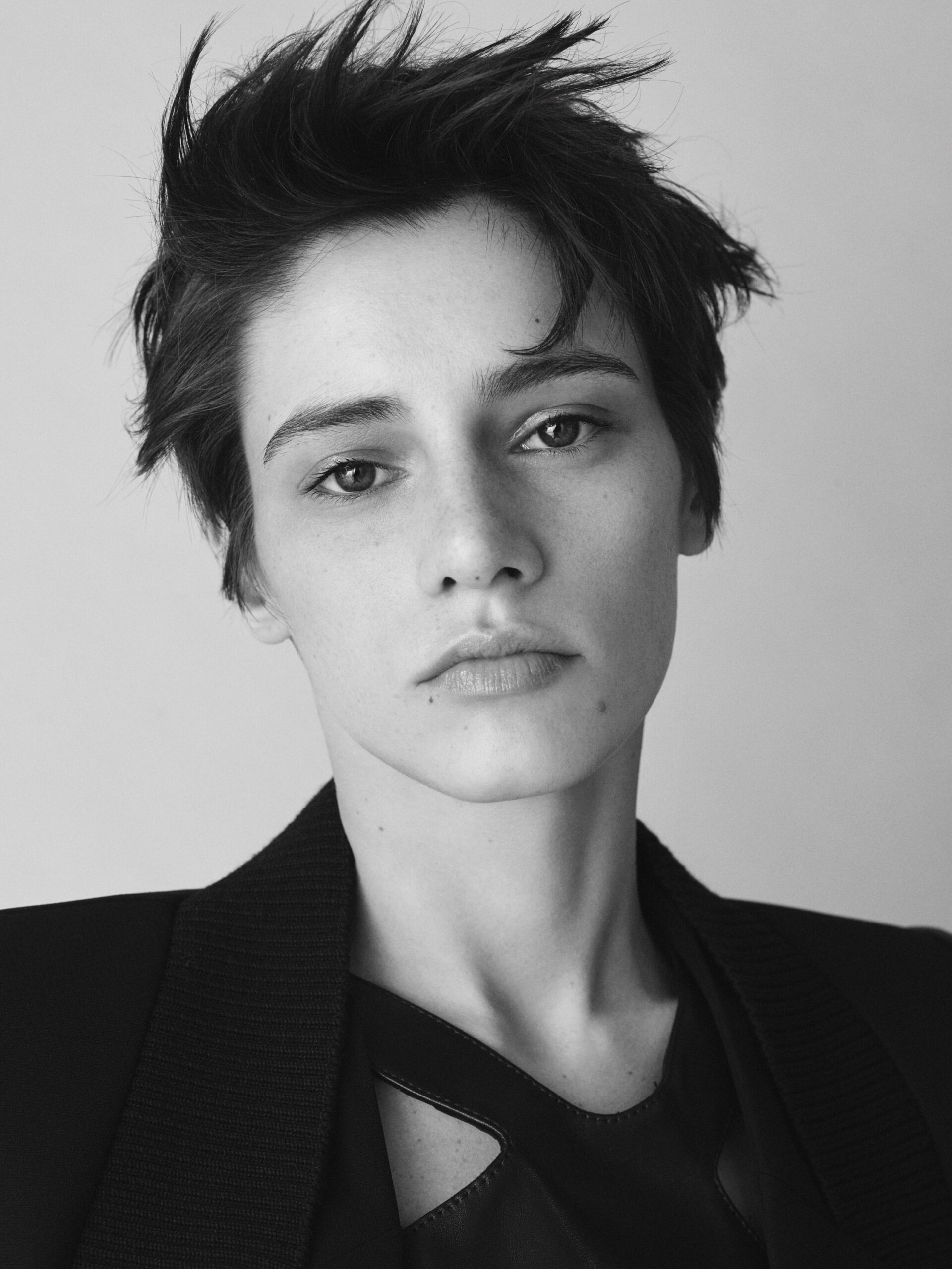 black structured blazer and fitted top