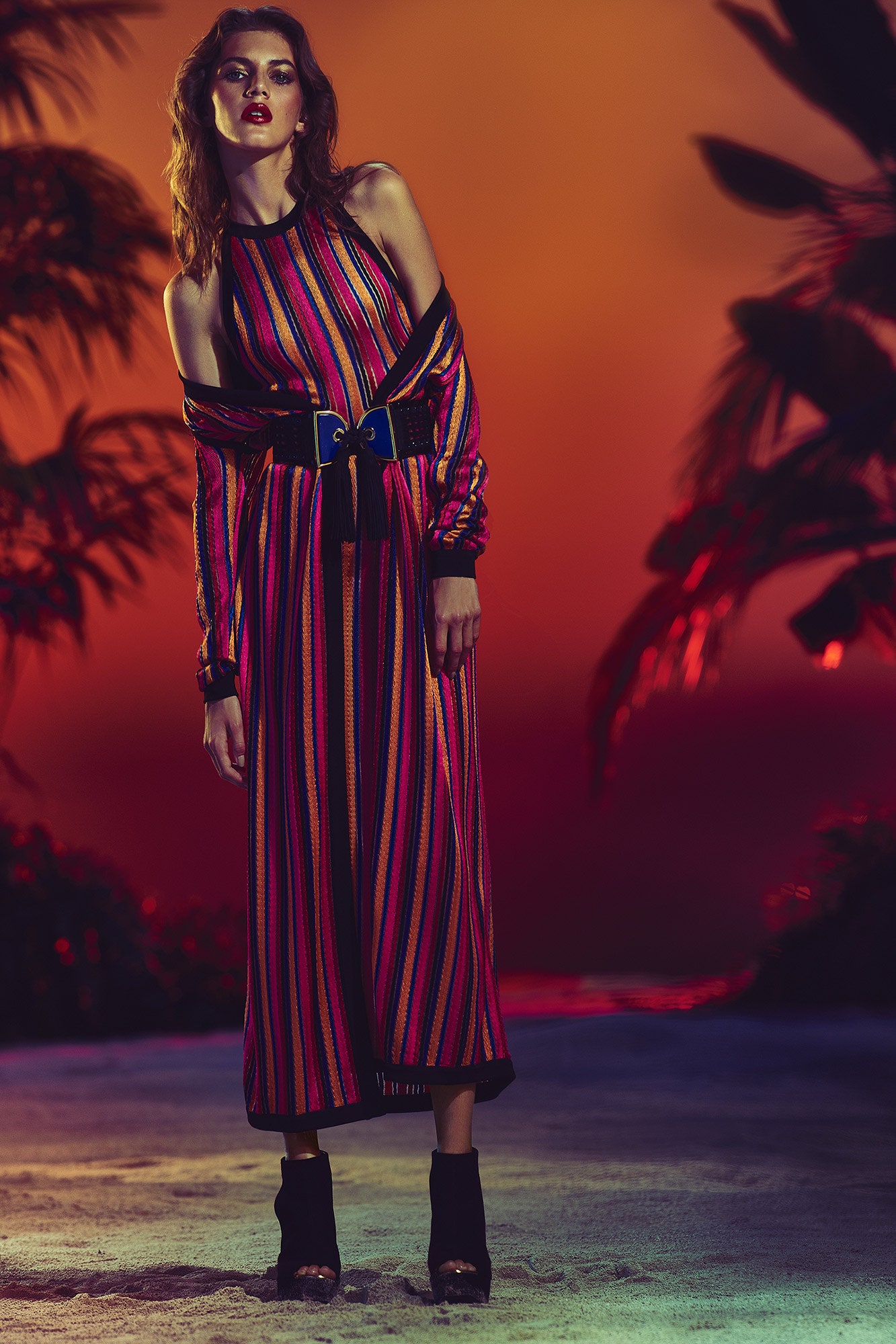 multi-colored striped midi dress