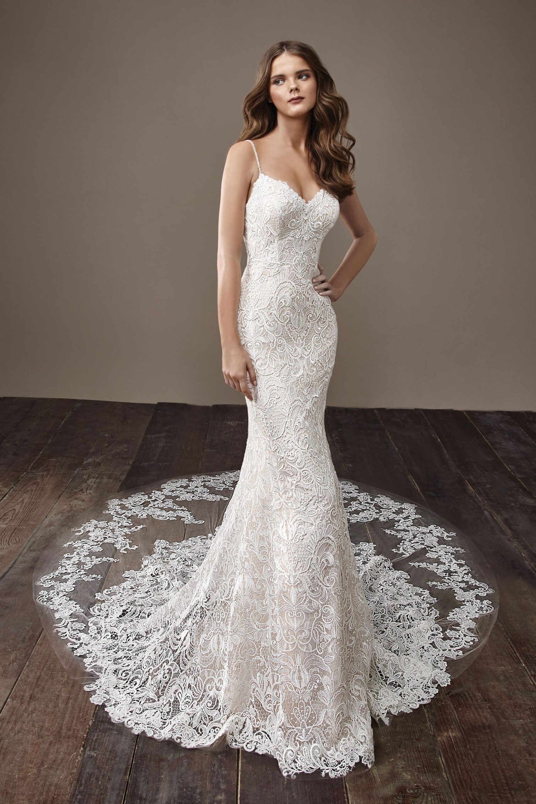 white lace fitted gown