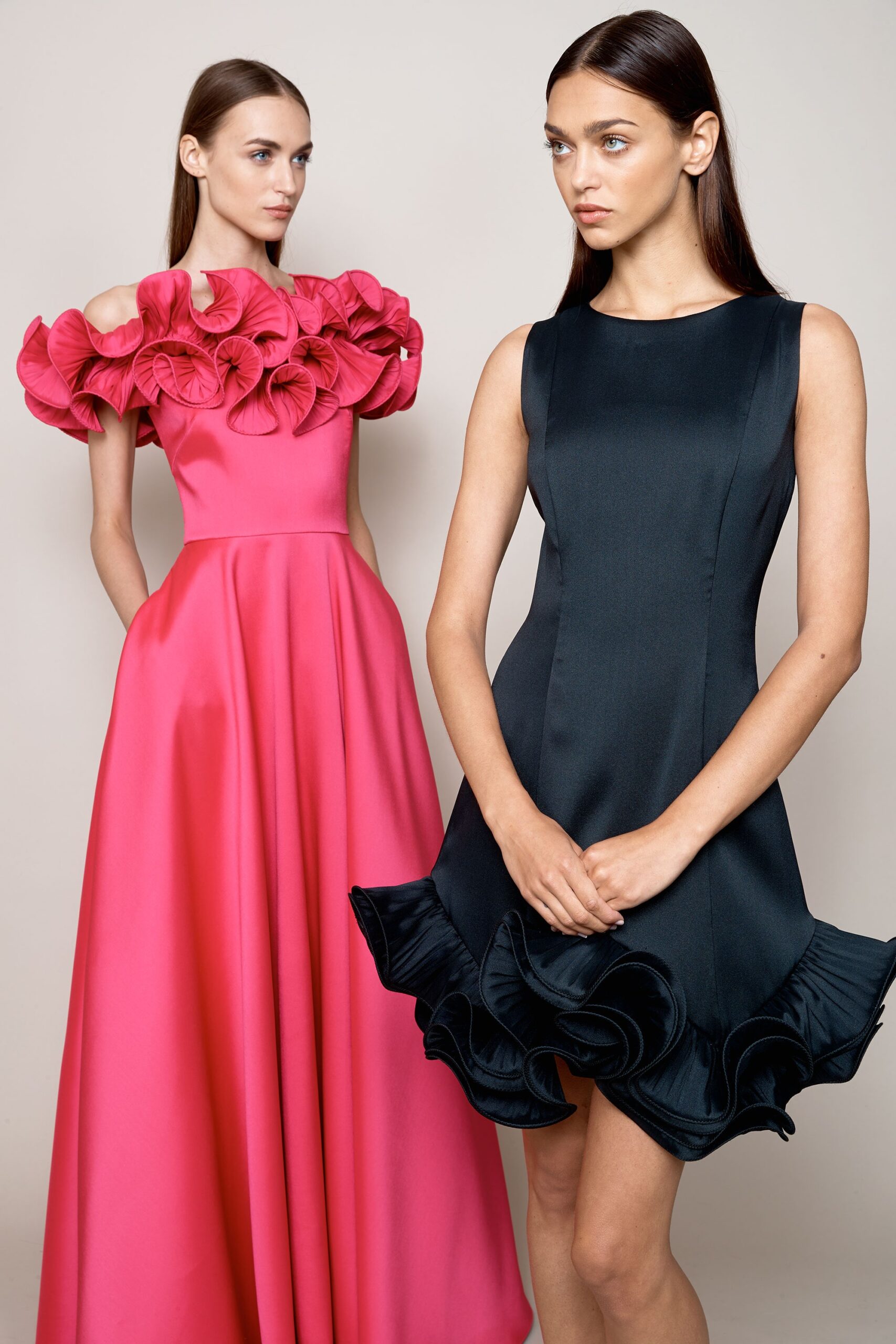 pink and black fitted dresses
