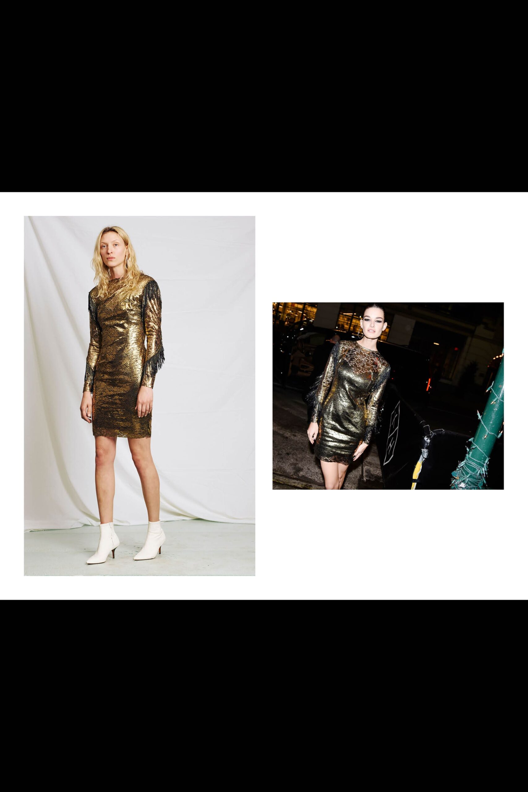 fitted gold metallic mini dress