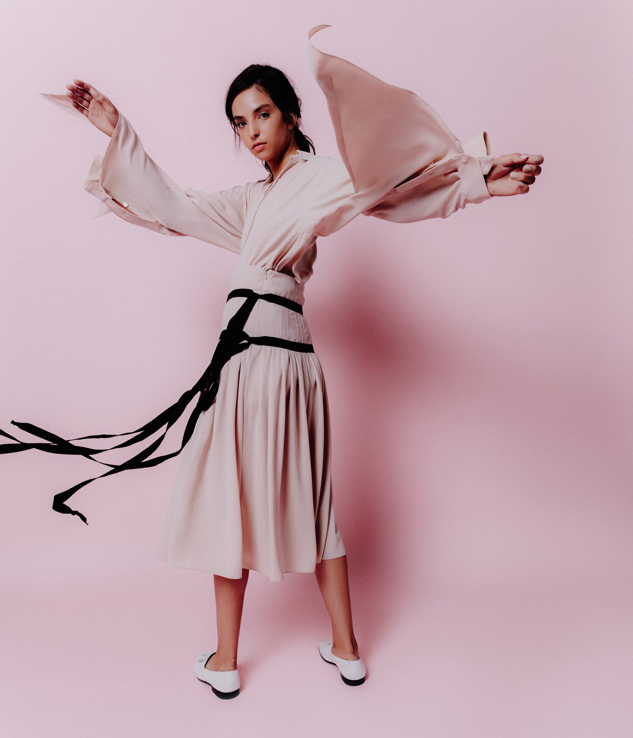 pink silk relaxed midi dress