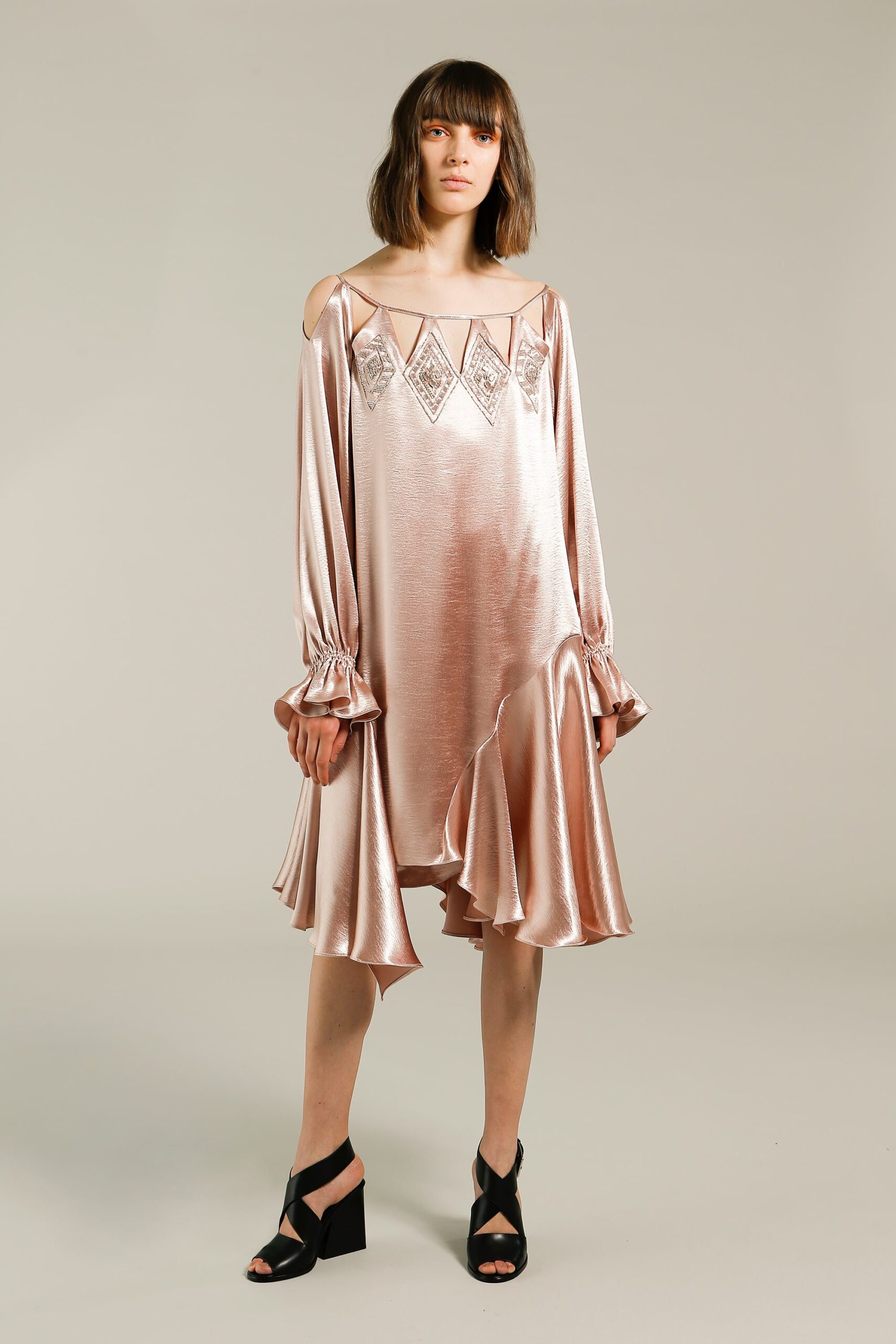 pink satin relaxed midi dress