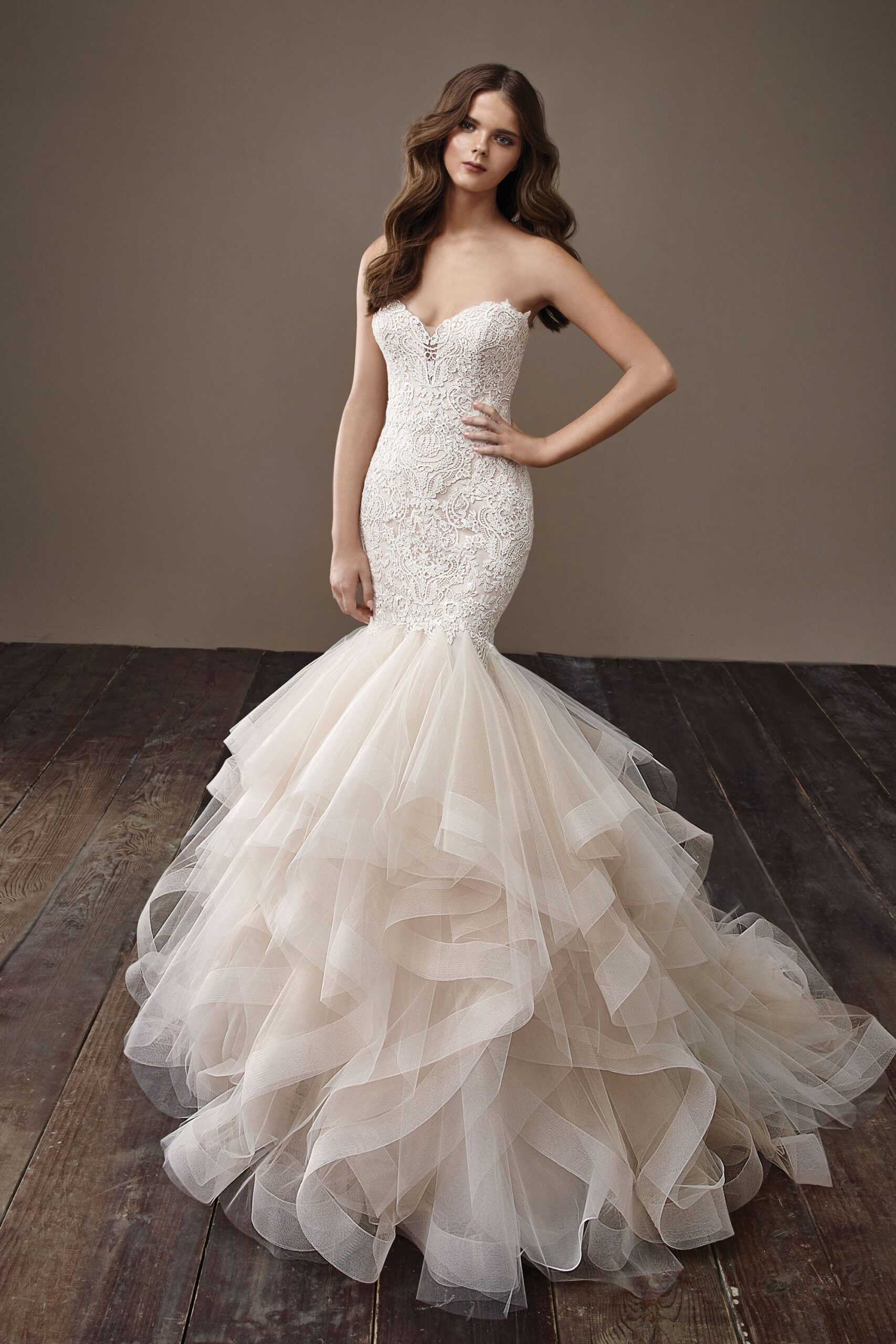 ivory lace strapless gown
