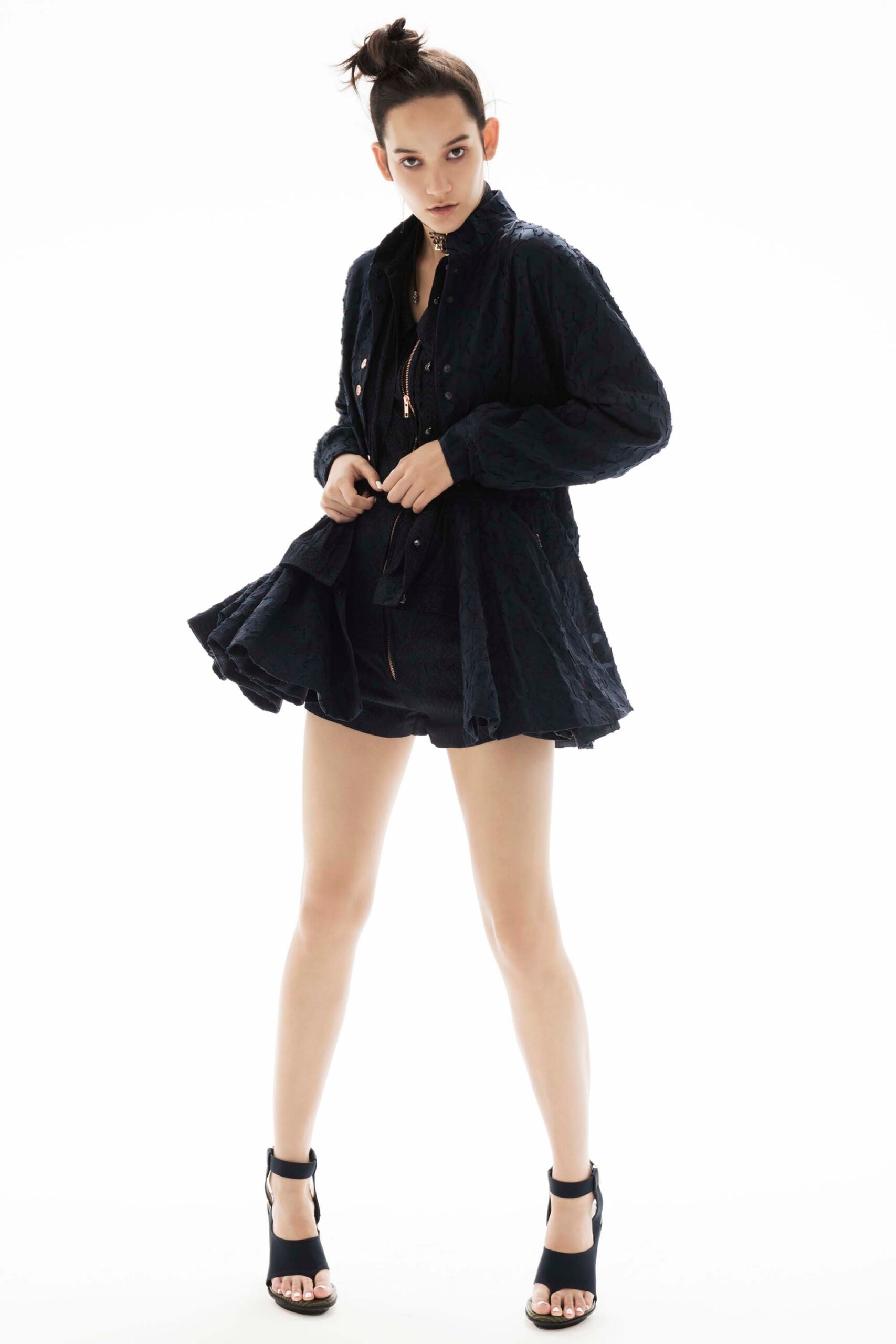 black mini dress with long sleeves