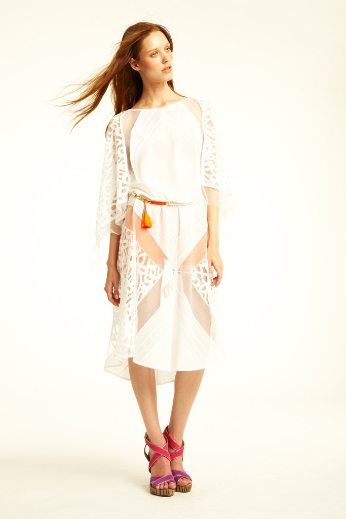 white midi dress with orange belt