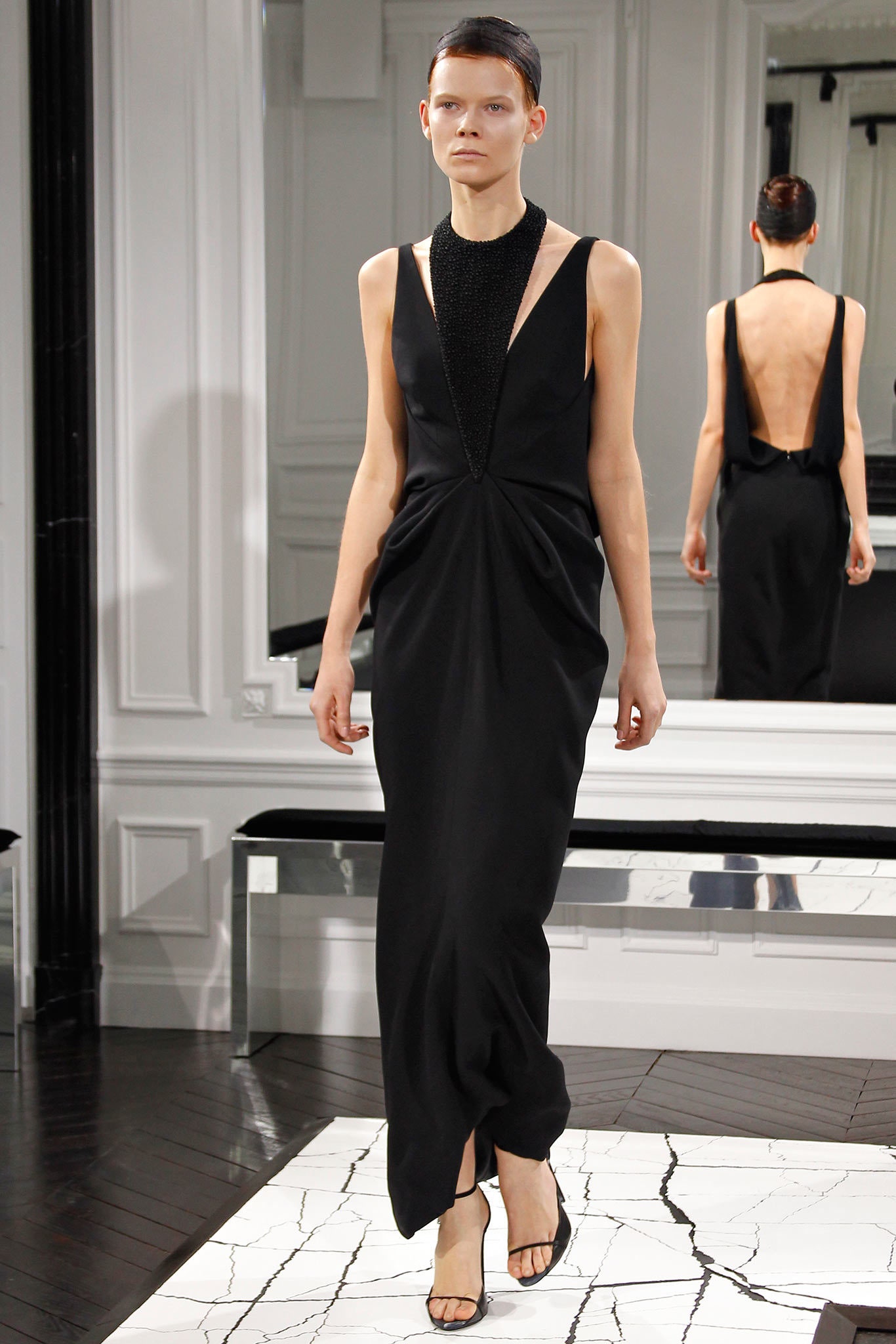 black silk fitted gown