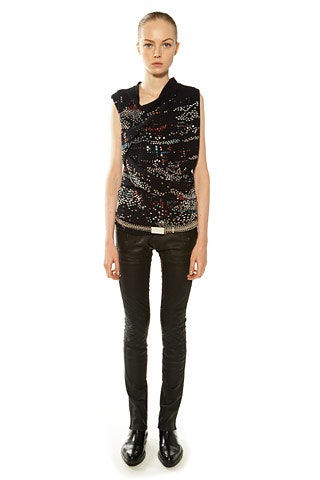 black fitted top with leather pants