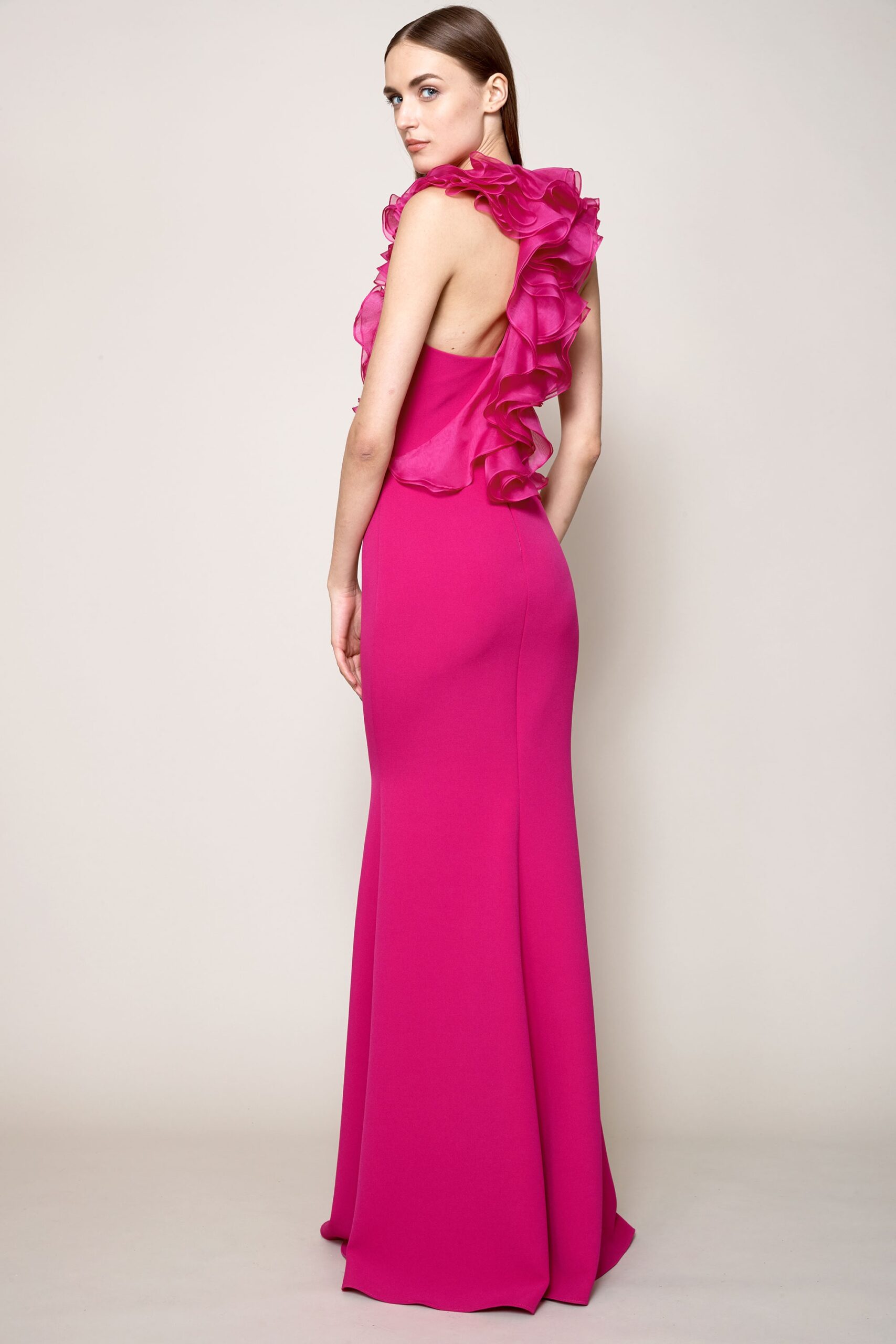 fitted pink silk gown
