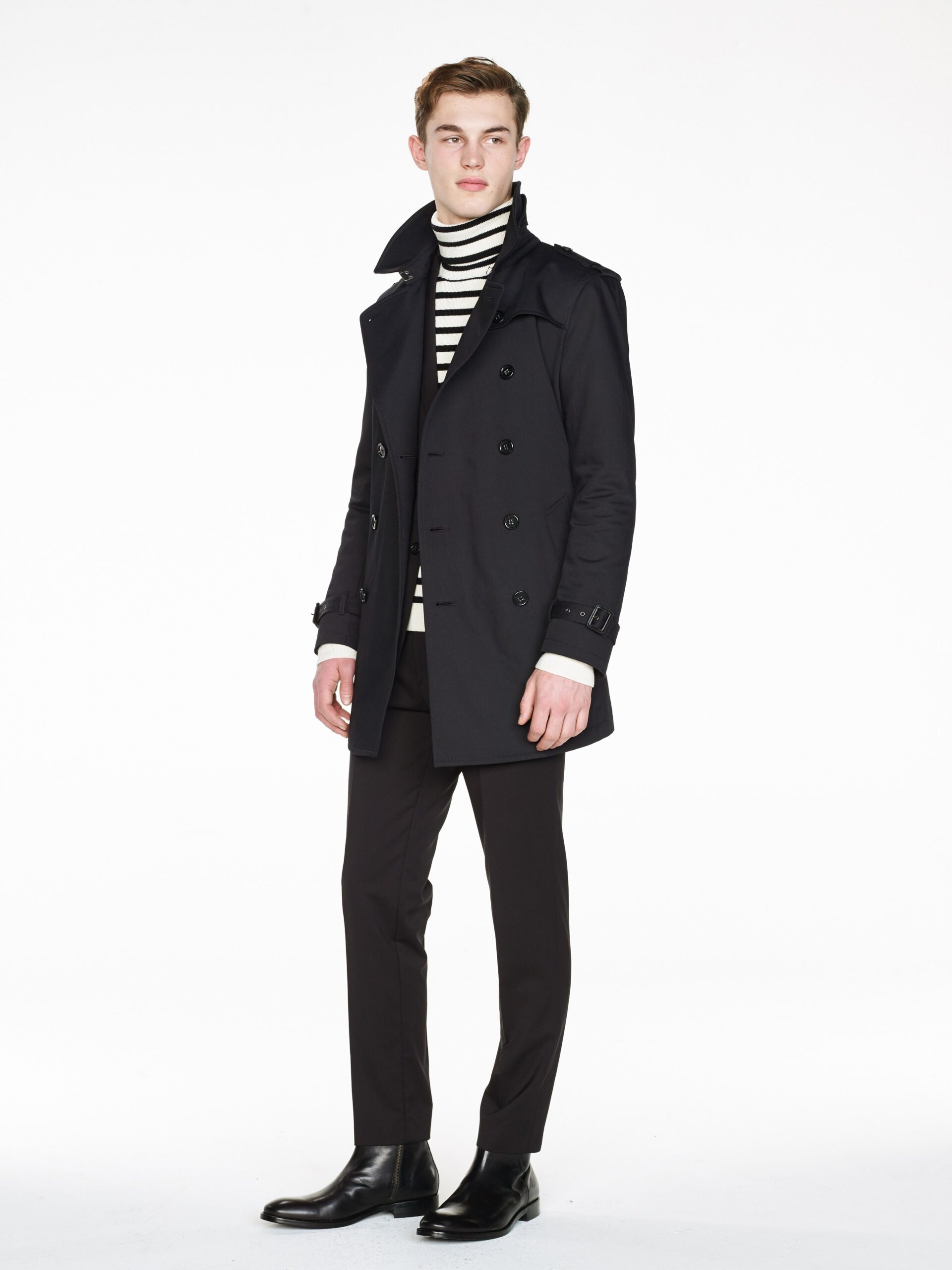 black trench coat with fitted shirt
