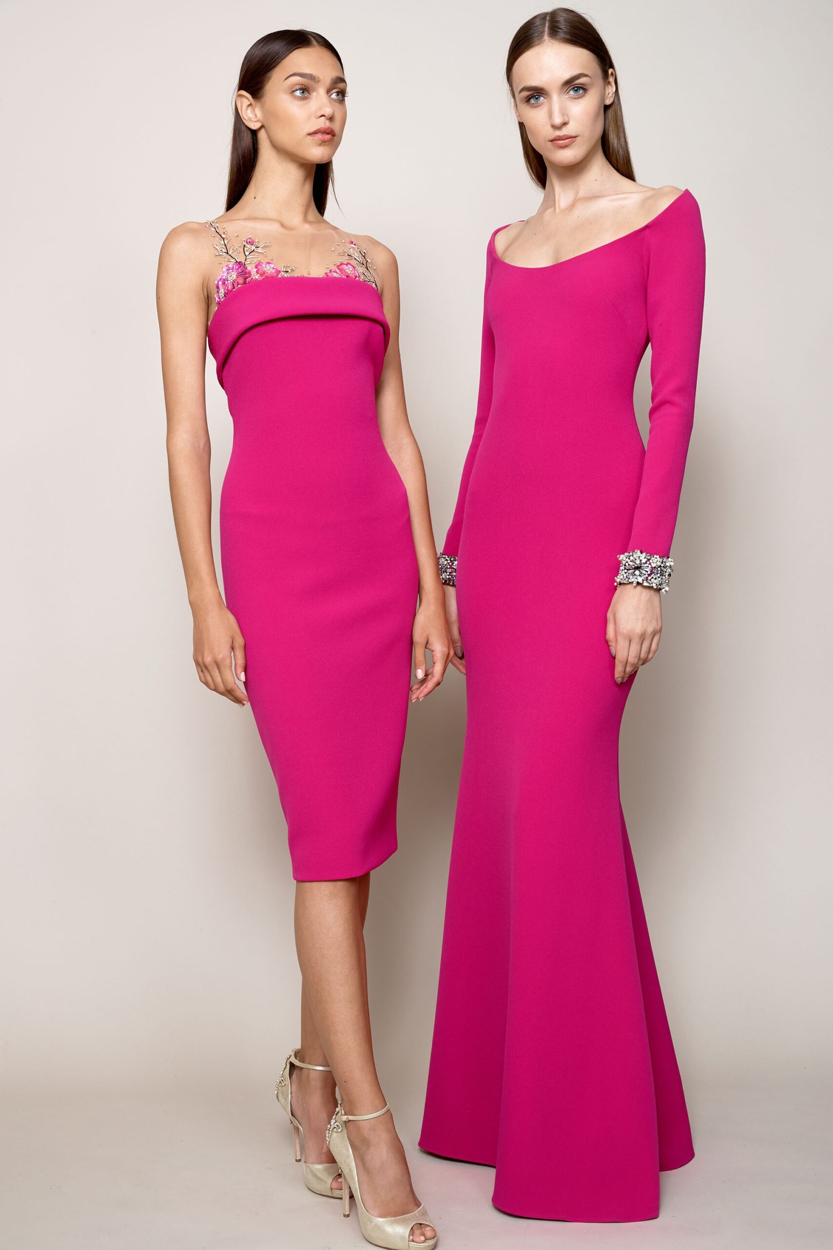 pink fitted dresses