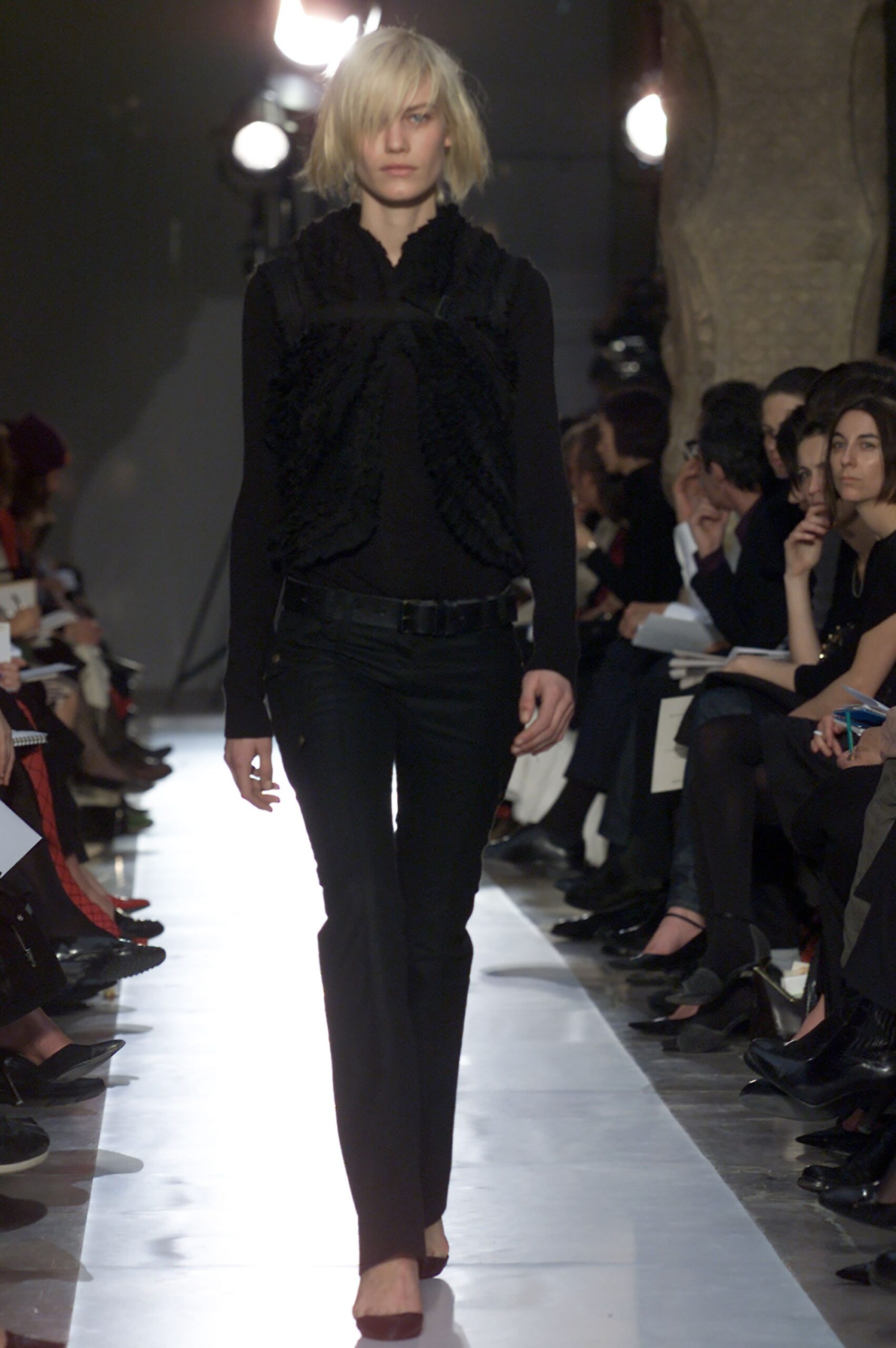 black fitted top and pants
