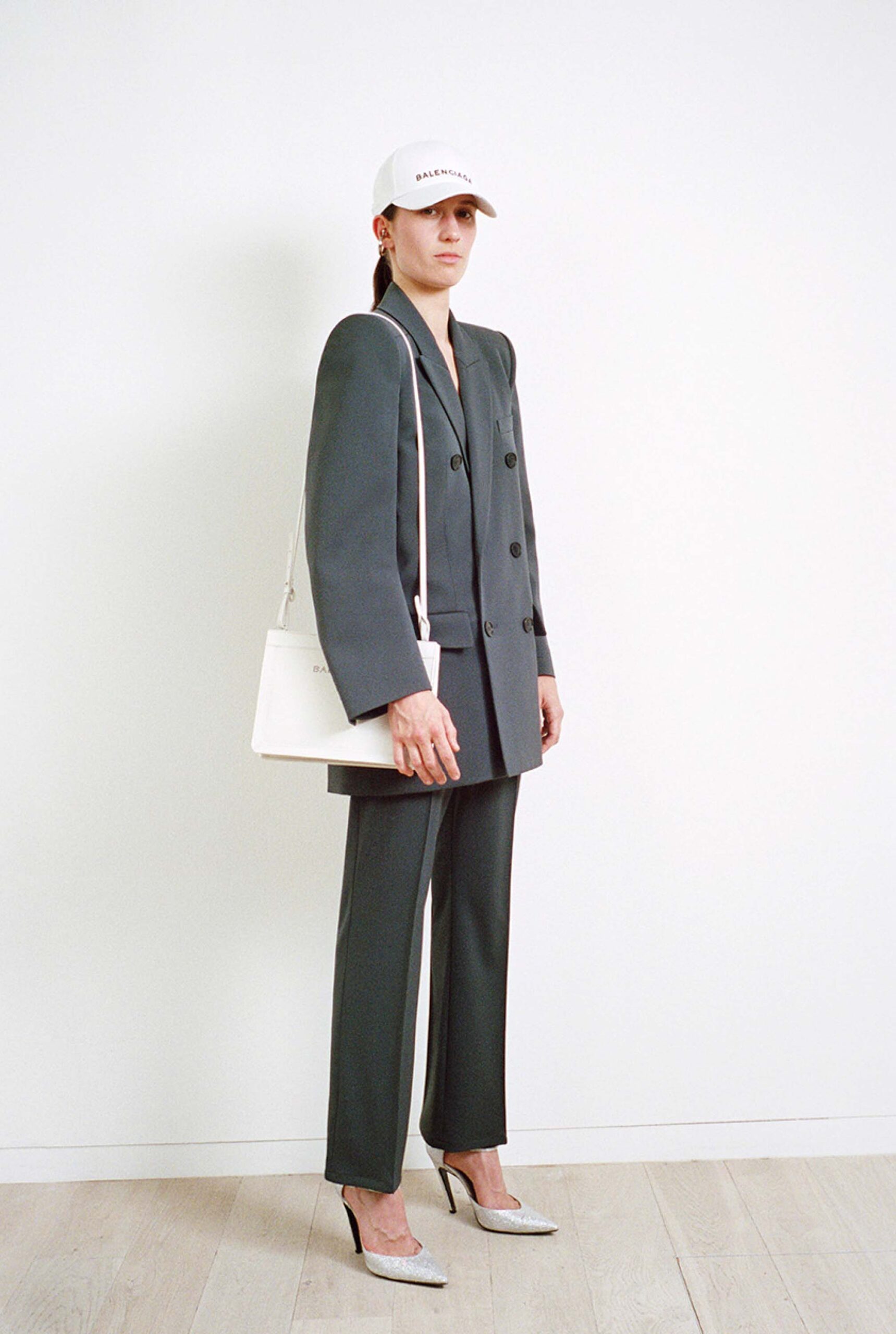 oversized gray blazer with tailored pants