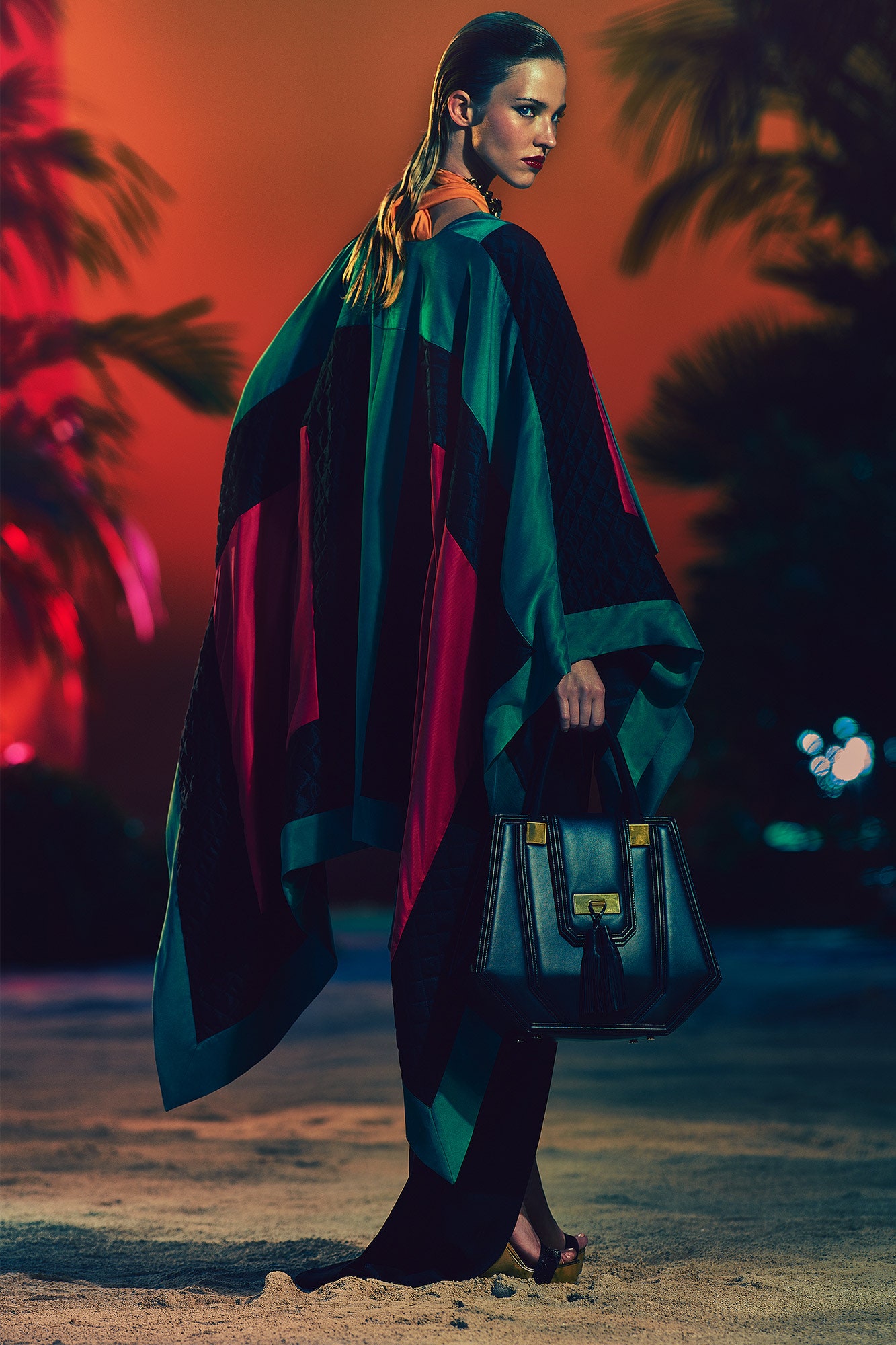 black silk poncho with pants